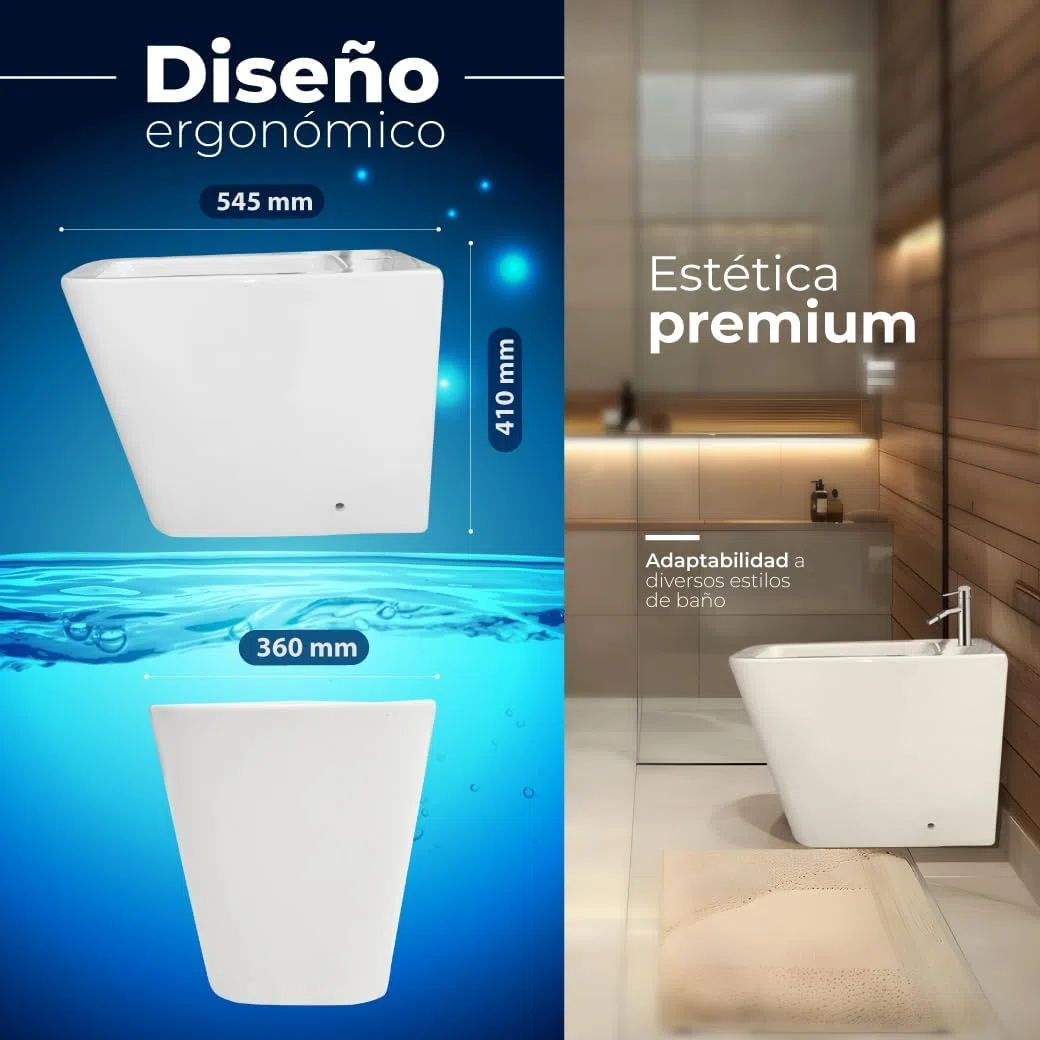Inodoro Completo + Bidé a Juego. Incluye Cisterna y Tapa Amortiguada. Porcelana Blanca Esmaltada. Sistema Rimless Antibacterias