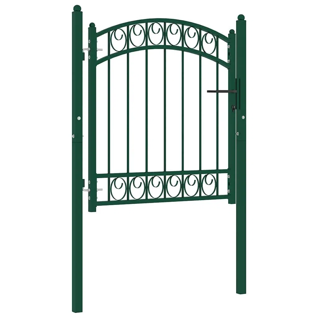 vidaXL Puerta de Valla EMMEN con Arco Superior Cancela Valla Verja Patio Entrada Exterior Cerca Cerradura Robusta Estable Duradera Acero Verde 100x86 cm