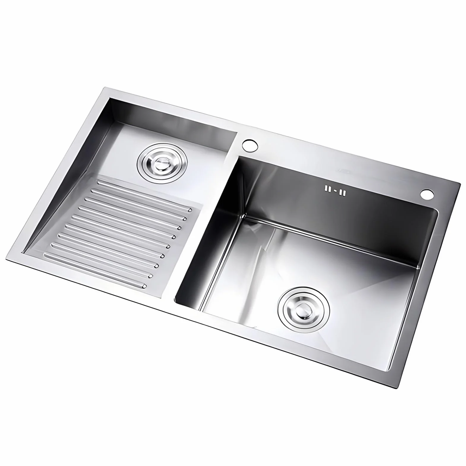 Fregadero De Uso General Negro SUS, Con Superficie De Partículas, Fregadero De Lavandería Plateado, Con Tabla De Lavar Integrada, Piscina De Lavado De Doble Tazón Para El Hogar(Silver-A,90x48x22cm)