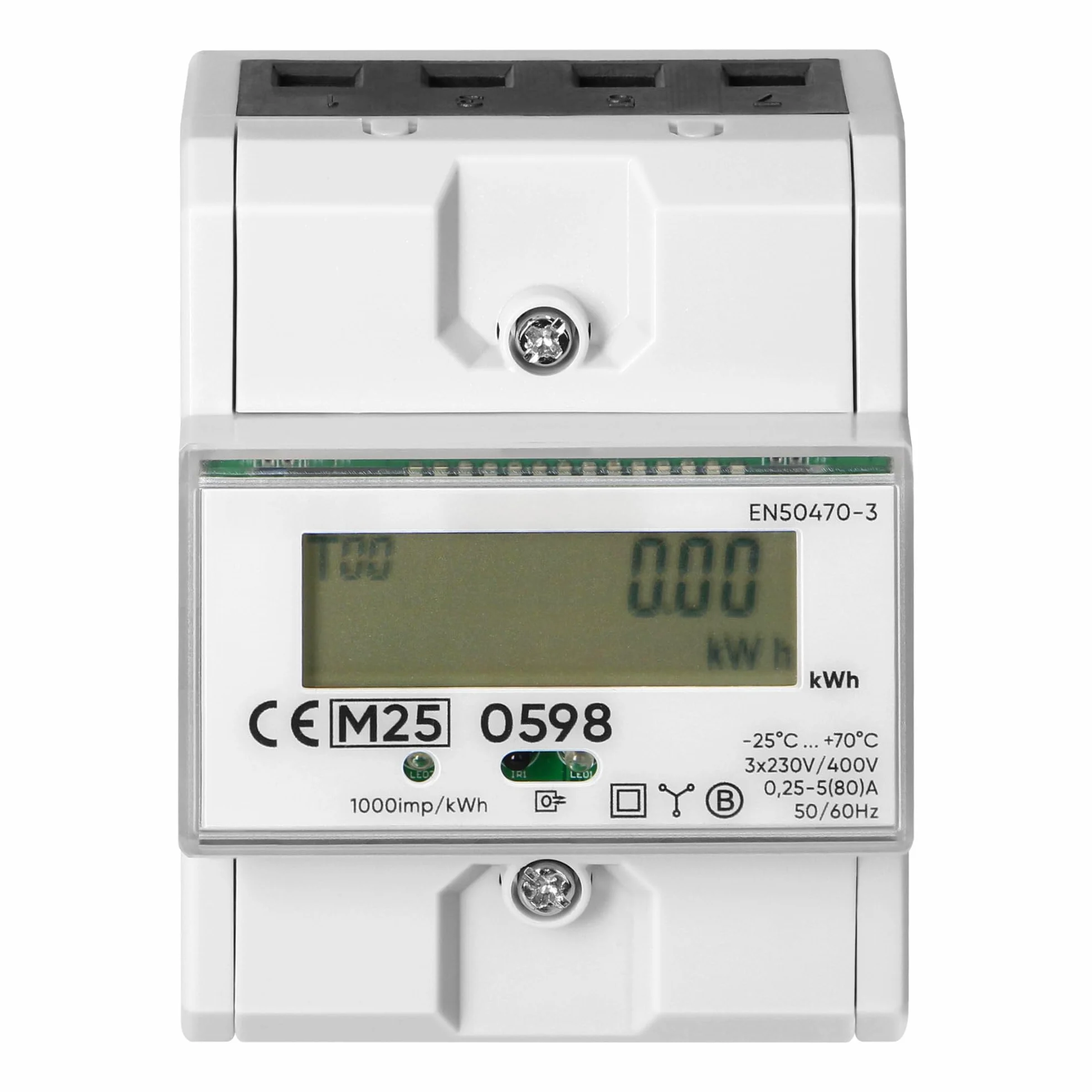 Medidor De Consumo Electrico Trifásico Con Certificado MID DIN TH-35mm 0.25A - 80A