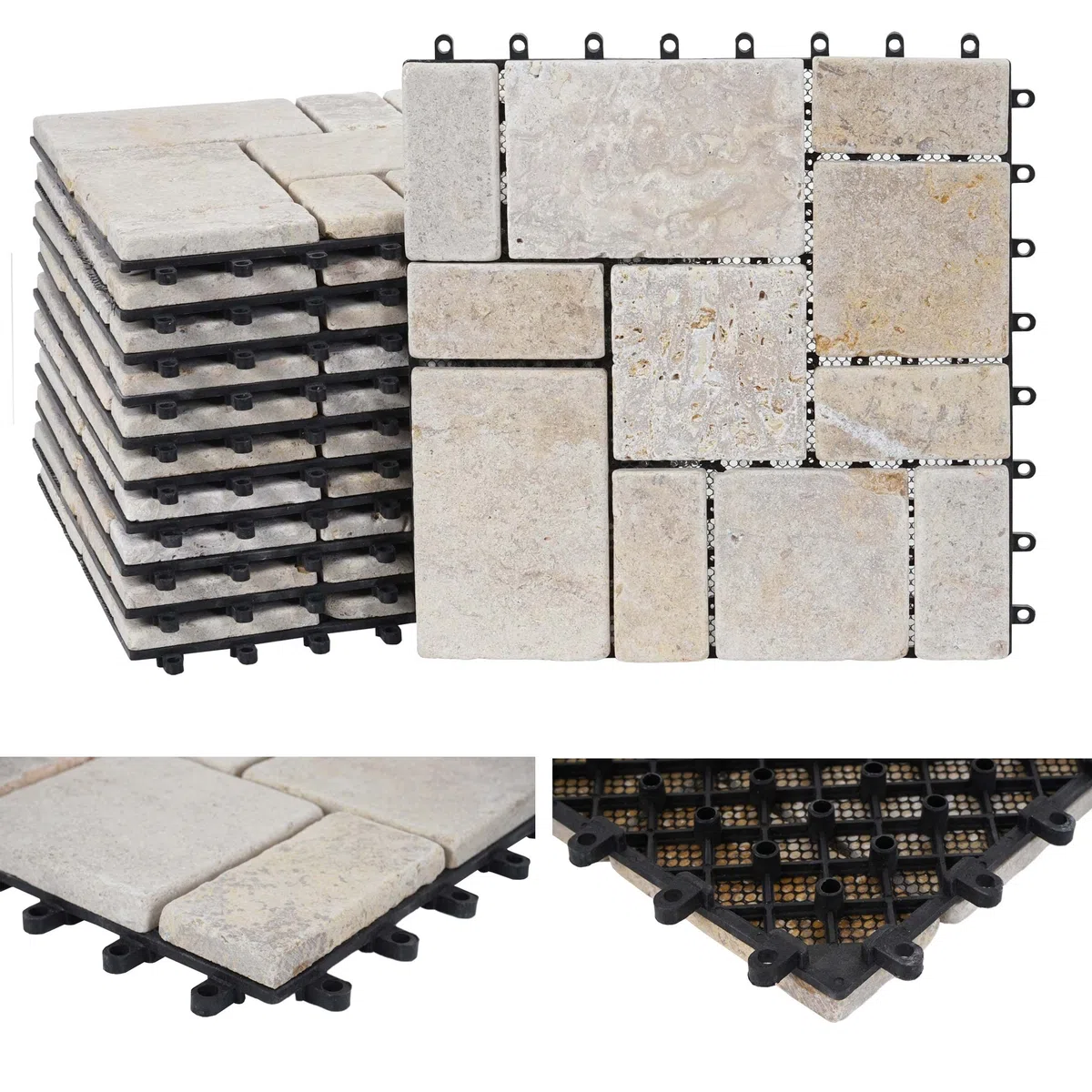 Mendler Stone Tile HWC-K70 - Baldosa para balcón o patio, piedra natural, 11 x 30 x 30 cm = 1 m², color blanco