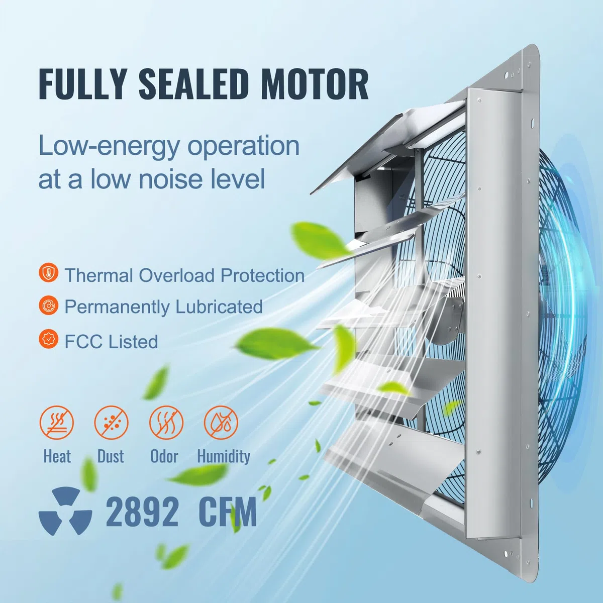 VEVOR Extractor de Persiana de 61,5 x 61,5 cm, Alta Velocidad 3320 CFM, Ventilador de Aluminio para Montaje en Pared con Motor de CA, Ventilación y Refrigeración para Invernaderos, Garajes, Tiendas