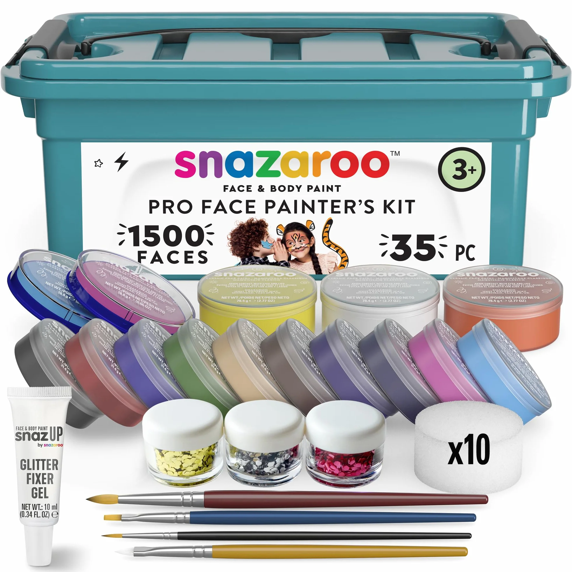 Snazaroo Maletín de Maquillaje Profesional - Pintura facial y corporal, Kit de 35 piezas