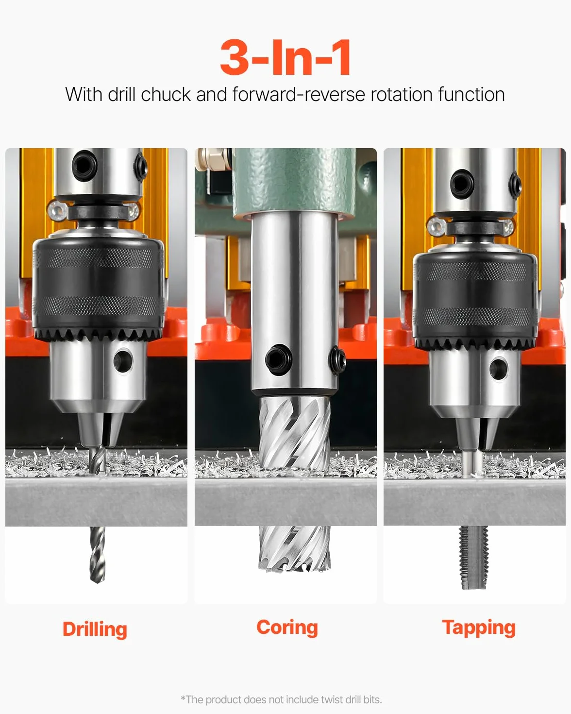 VEVOR 1450 W Taladro Magnético, Diámetro de Perforación 50 mm, Fuerza de 13000 N, Taladro Magnético Portátil con 6 Brocas, Velocidades Ajustables, Herramienta Industrial para Superficies Metálicas