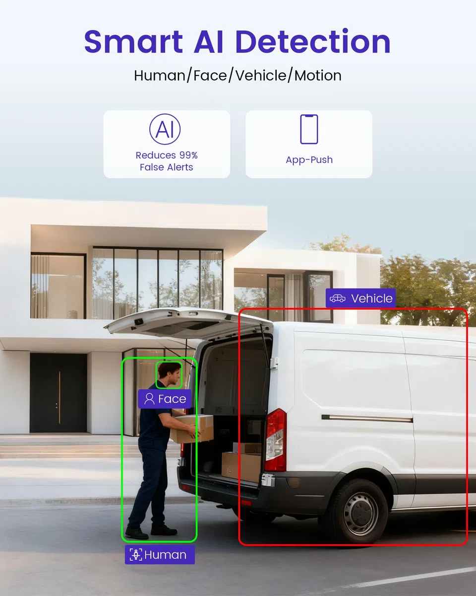4K Kit Cámaras de Vigilancia PoE, 4X 8MP Cámaras IP Exterior Visión Nocturna a Color, 8CH NVR 2TB HDD Grabación 24/7, Detección Persona/Vehículo, Audio Bidireccional, IP66