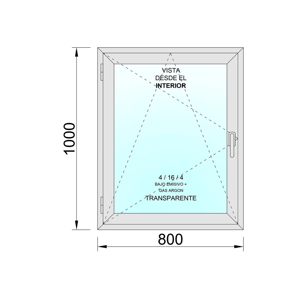 Ventanastock PVC 800x1000 Practicable Oscilobatiente Izquierda 1 hoja