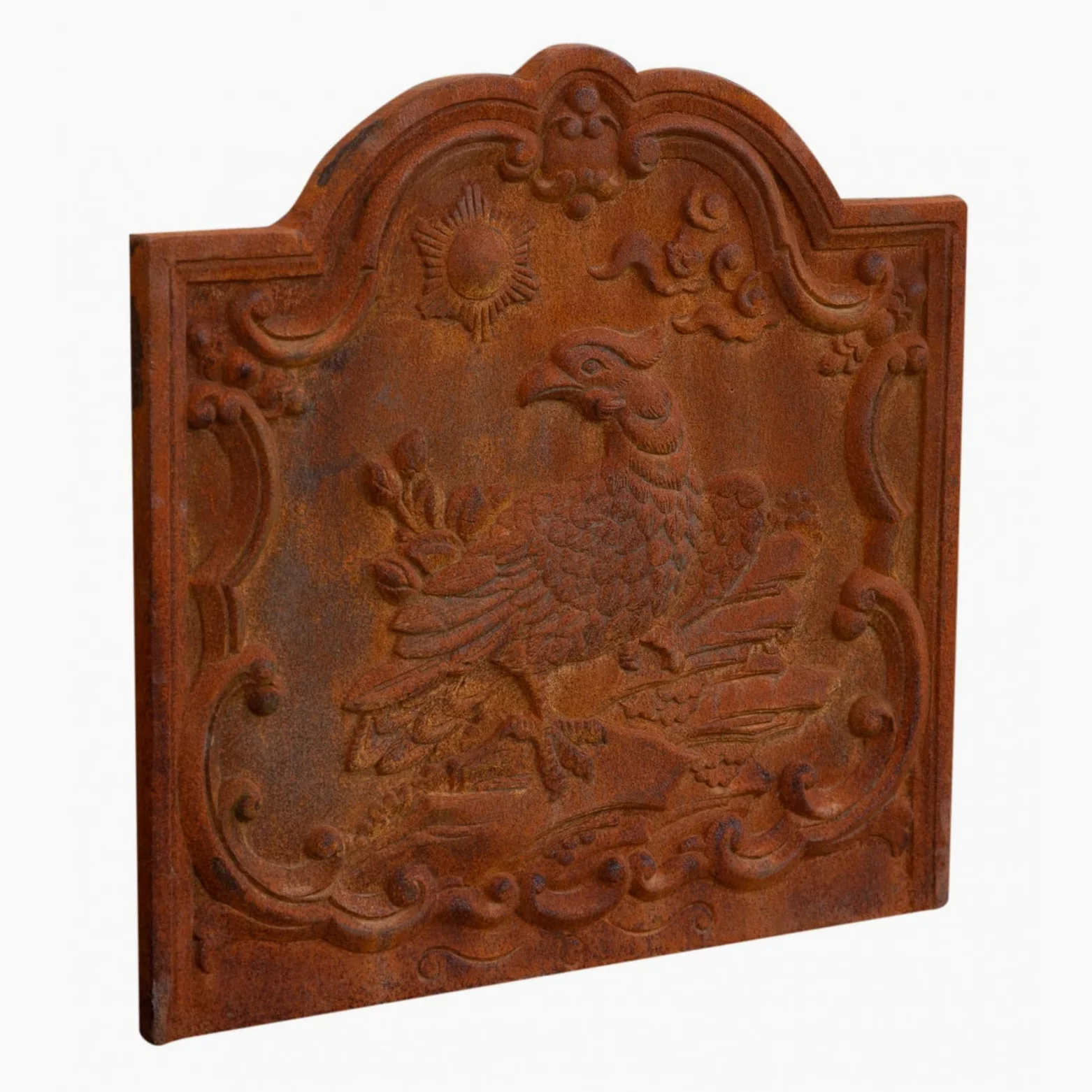 Biscottini Frontón con escudo 48 x 4 x 47 cm | Placa para chimenea funcional y decorativa | Frontón chimenea de hierro fundido