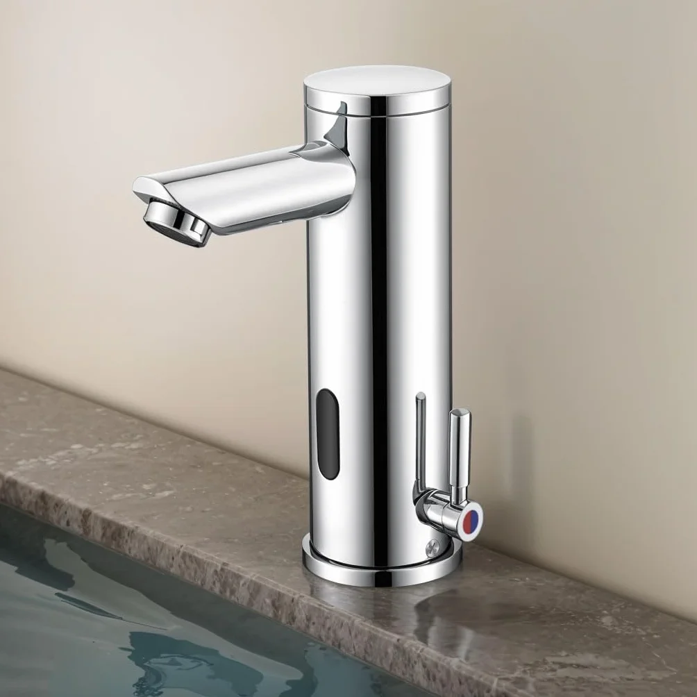 Grifo automático para lavabo de baño sin contacto, sensor activado por movimiento, grifo de latón sin contacto con mango de control de temperatura ajustable para tocador del hogar, comercial y uso de