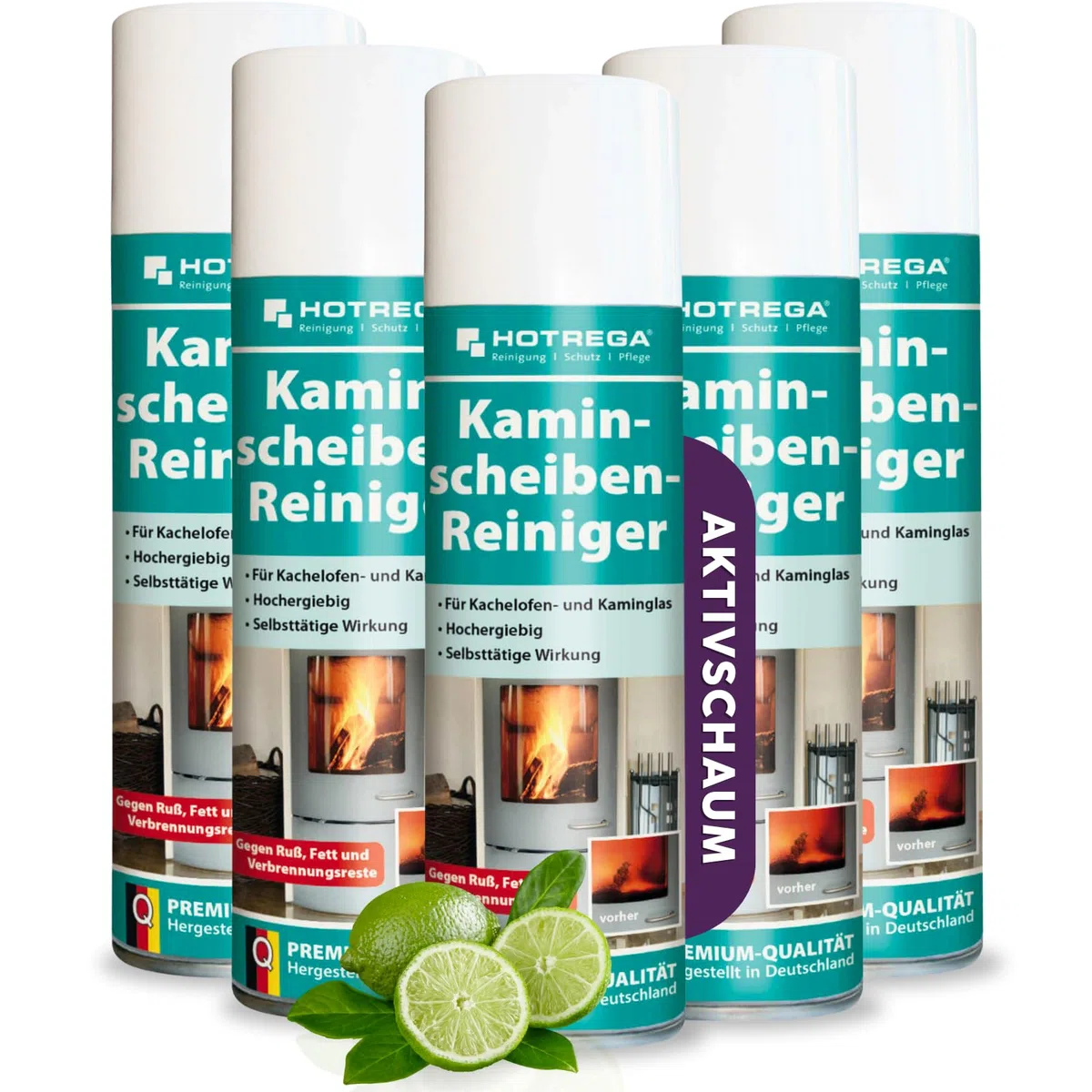 HOTREGA Limpiador de discos de chimenea, espuma activa de alto rendimiento para cristales, plásticos, metales, eliminación eficaz de hollín, grasa y aceite (5 x 300 ml)