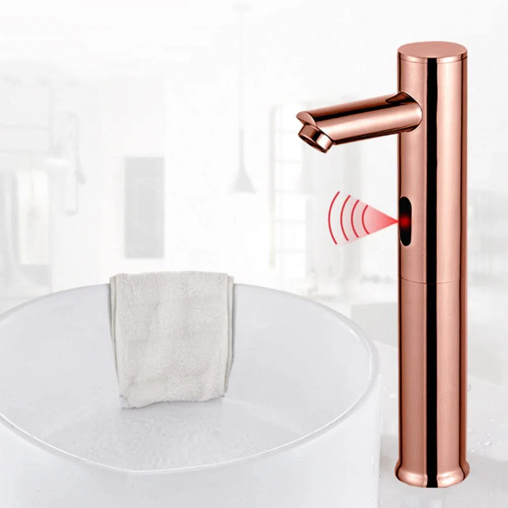 Grifo de Lavabo con Sensor Oro Rosa Griferia Lavabogrifo Sensor Automático Grifos para Lavaderos-Single Cold_Alto