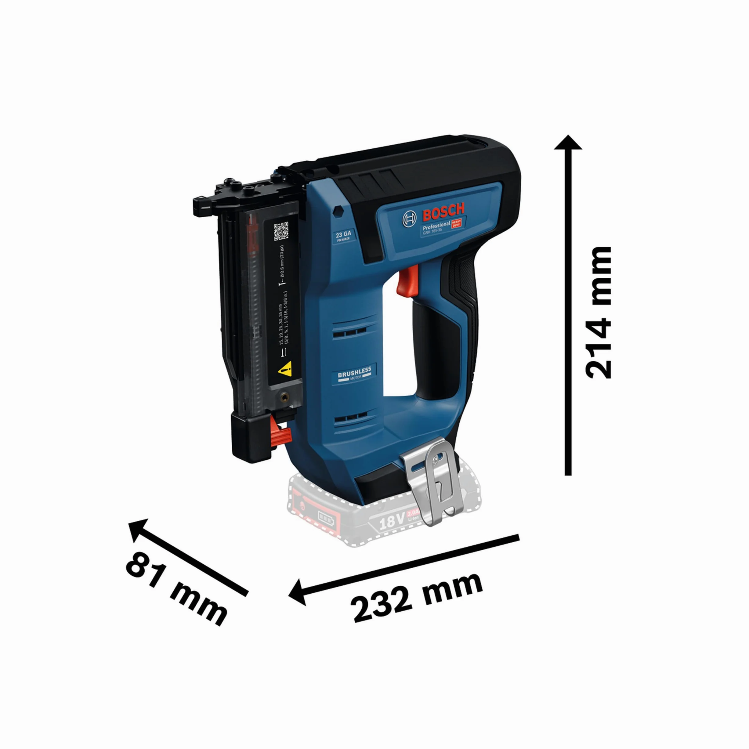Clavadora para madera a batería GNH 18V-35 con Bosch Professional 18V System (bajo retroceso, motor Brushless sin escobillas, incl. gancho para el cinturón)