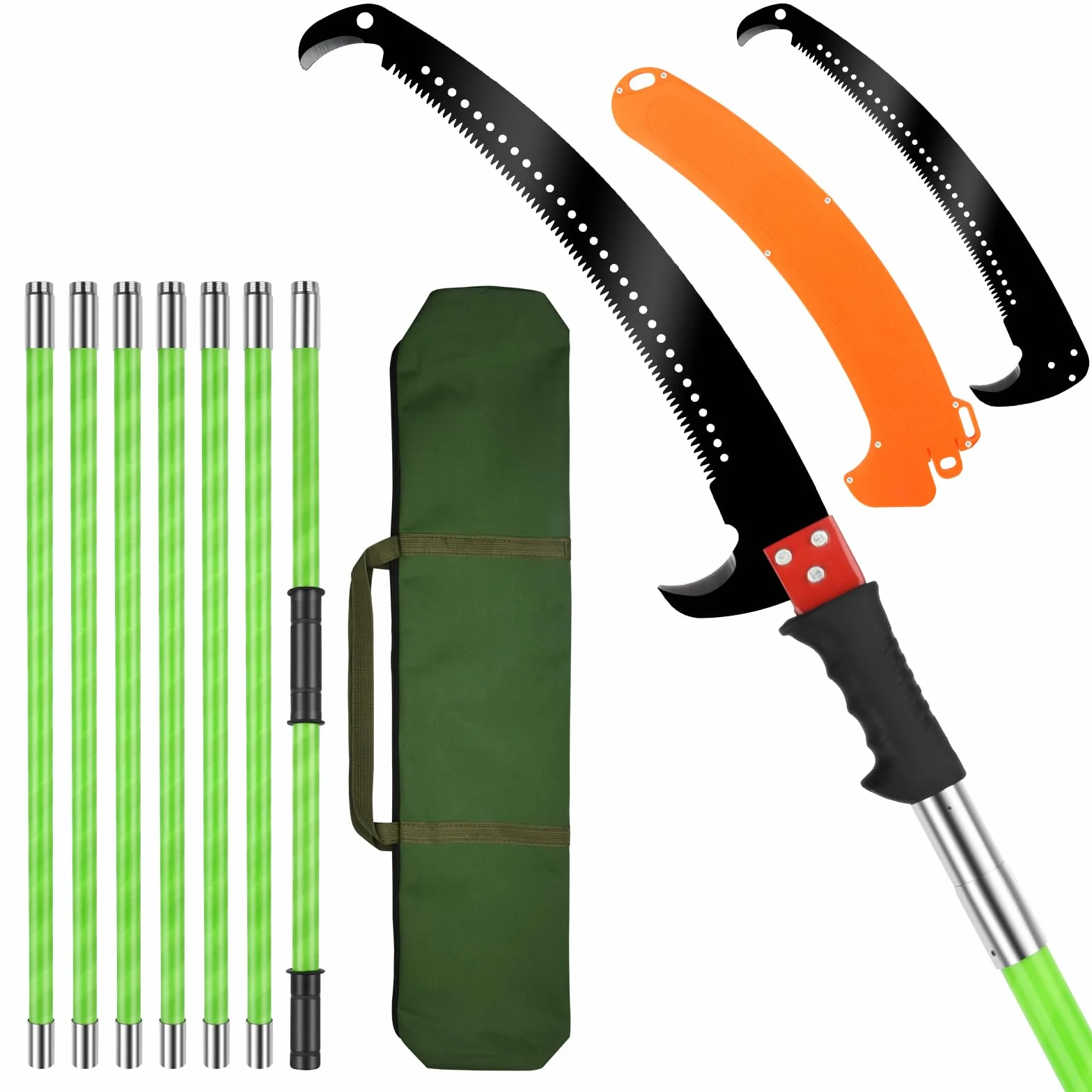 8M Serrucho Telescopico de Mano,Sierra de Poda Telescópica con Bolsa,Pertiga Telescopica Podar con 2 Hoja de Acero Cortante Sierra,árboles Juego Herramientas Jardín para Podar Palmeras Arbustos