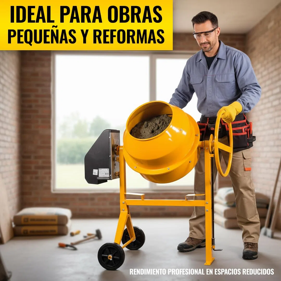 Kompak Hormigonera Eléctrica 125 Litros Profesional para Obras y Reformas - Hormigonera Compacta Fácil de Montar para Mezclar Cemento y Mortero - Mezcladora Robusta Alta Durabilidad