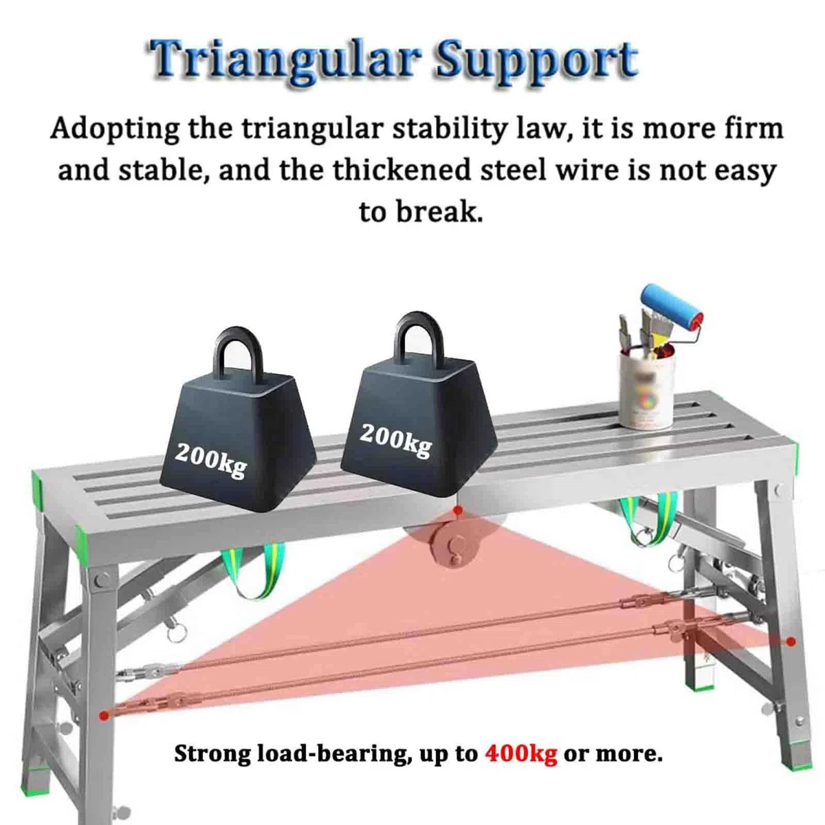 Plataforma de trabajo ajustable, andamio plegable portátil | Clasificado hasta 400 kg | Escalera y plataforma multiusos | 40 cm de ancho | Accesorio de andamio