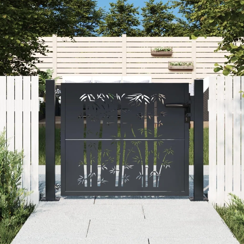 LAPOOH Puerta de jardín Acero Gris Antracita diseño bambú 105x80 cm, Puertas para Jardin, Puertas De Exterior, Valla Jardín, Rejas para Puertas De Entrada