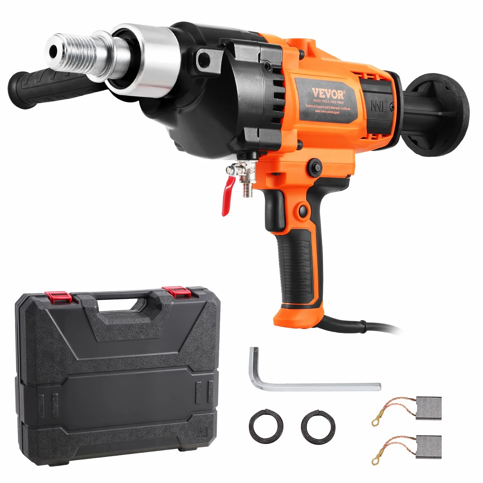 VEVOR Taladro de núcleo Portátil de 20-180 mm de Diámetro de Perforación con Estuche de Transporte, Taladro de Núcleo de Hormigón de 2600 W Uso Húmedo y Seco para Perforar Hormigón y Mezclar Pintura