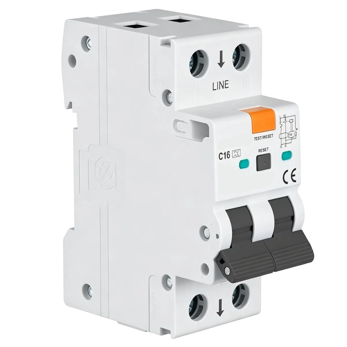 Interruptor C16 RCBO FI/LS: interruptor de corriente residual 16 A 30 mA tipo A con protección contra sobrecarga y cortocircuito, montaje en carril, para uso doméstico y comercial