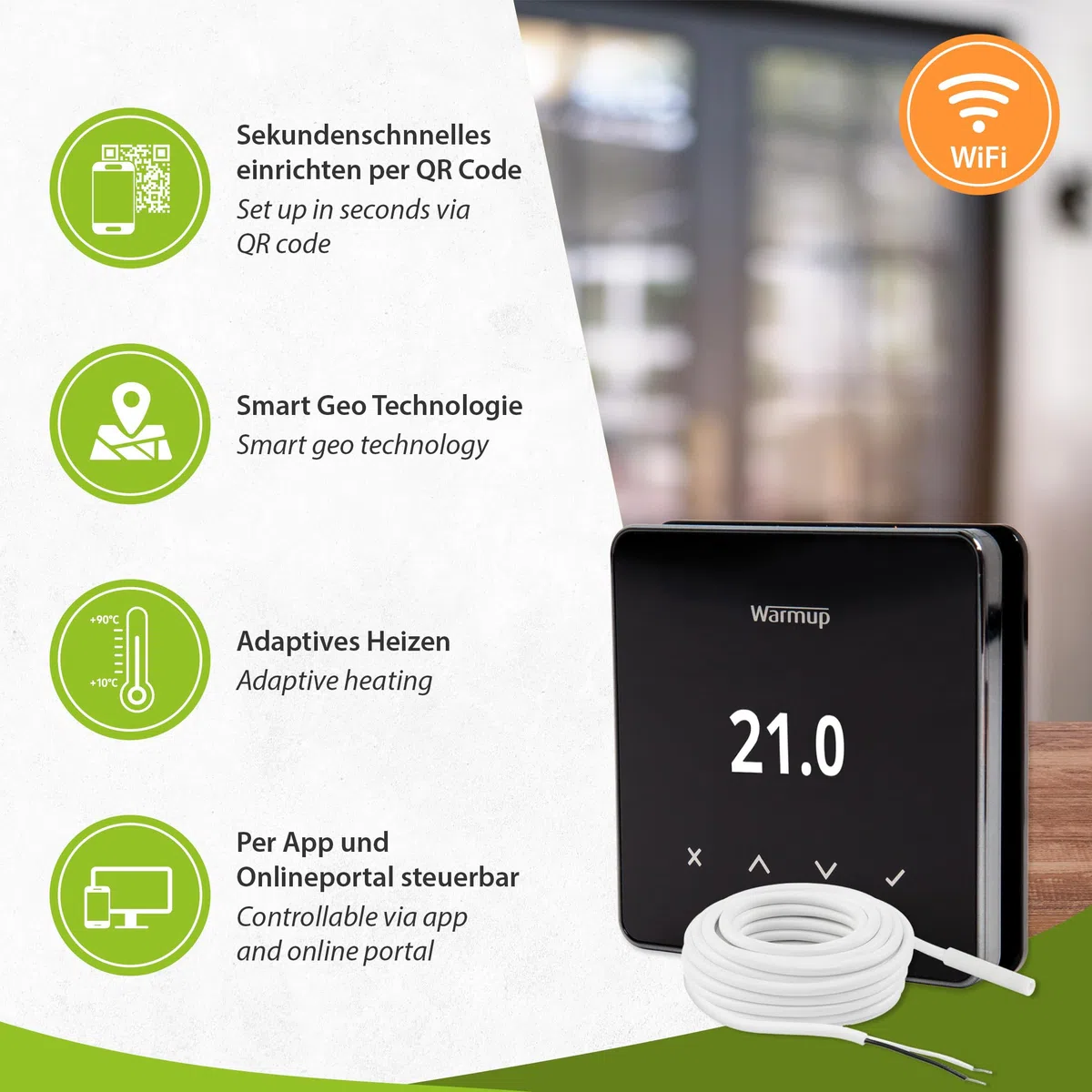 Mi-Heat Warmup Element Smart WiFi - Termostato para calefacción por suelo radiante, color negro