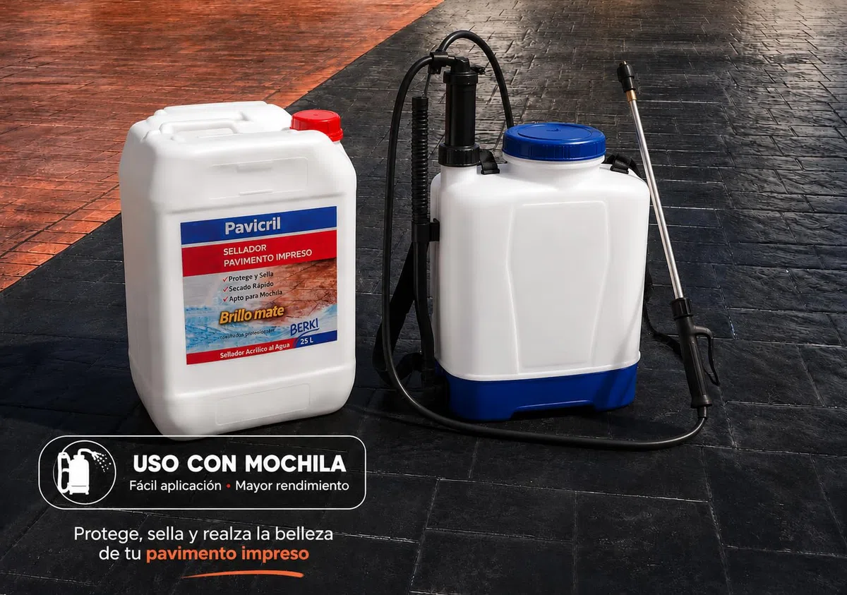BERKI - Resina para Pavimento Impreso al Agua Pavicril 25 Litros, Sellador Hormigón, Barniz para Pavimento, Protección del Suelo. Brillo Mate, Somos Fabricantes.