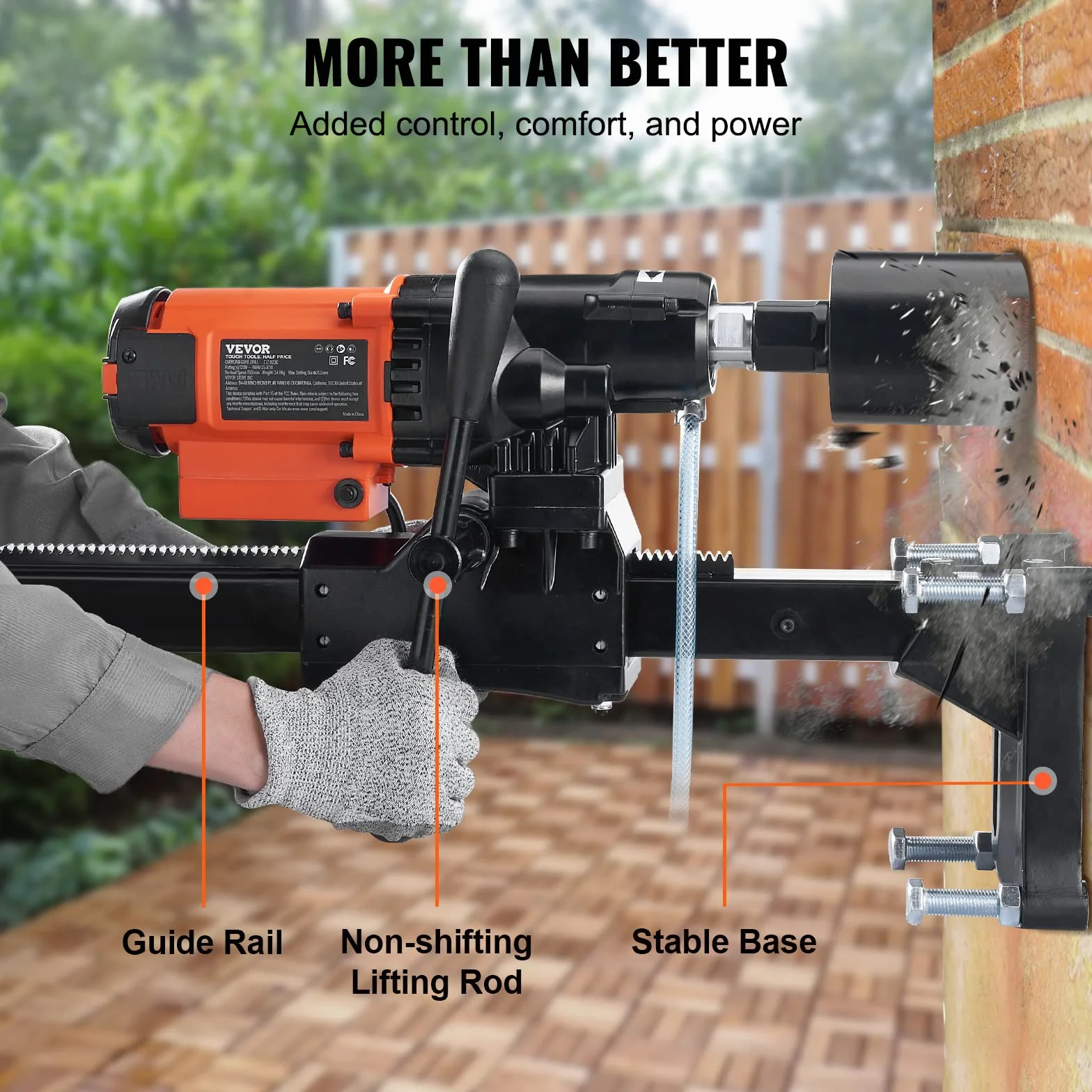 VEVOR Taladro de Diamante Diámetro Máximo de 20 cm Máquina Perforadora de Diamante Profundidad de 60 cm Perforación en Seco y Húmedo 750 rpm Taladro Diamantado para Construcción de Hormigón Armado