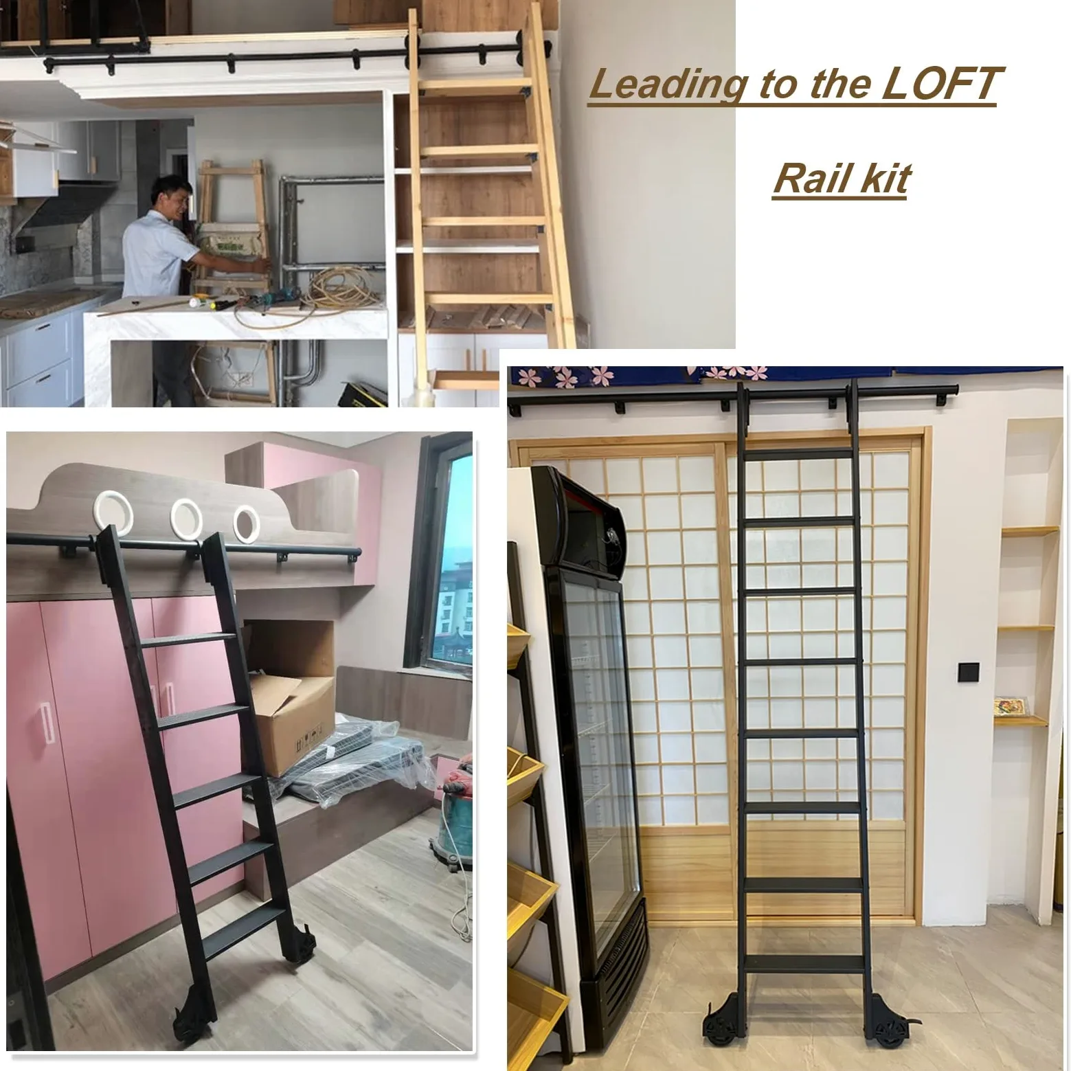 Escalera de Biblioteca con Ruedas Kit rodante para escalera de biblioteca Kit de herrajes para riel deslizante Sistema de riel para escalera Kit de riel para puerta corrediza de madera Kit de clóset