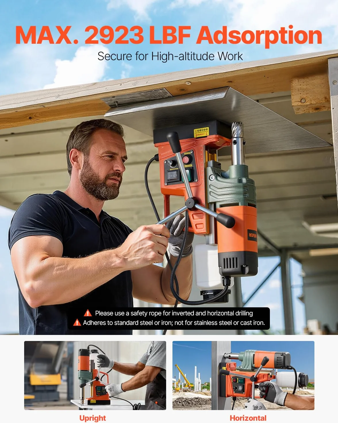 VEVOR 1450 W Taladro Magnético, Diámetro de Perforación 50 mm, Fuerza de 13000 N, Taladro Magnético Portátil con 6 Brocas, Velocidades Ajustables, Herramienta Industrial para Superficies Metálicas