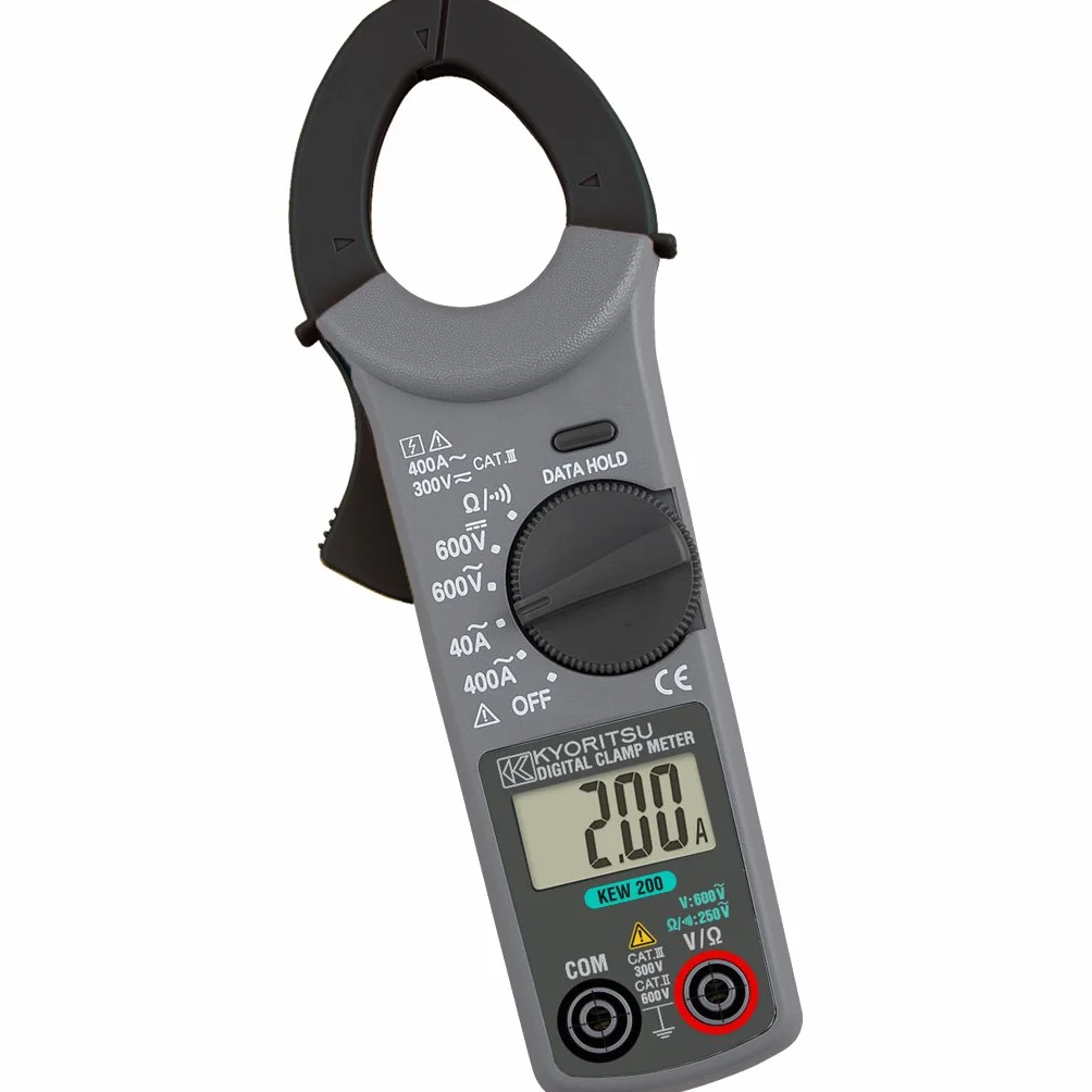 Kyoritsu Kew 200 Pinza amperimétrica digital compacta para la tamaño de corriente AC, tensioni AC/DC, resistencia, continuidad, Gris