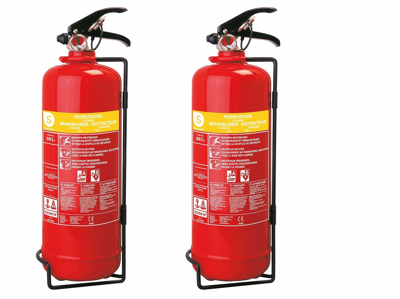 SMARTWARES Juego de 2 prácticos extintores de espuma, 2 litros, clase A y B, antiincendios, SB2SW