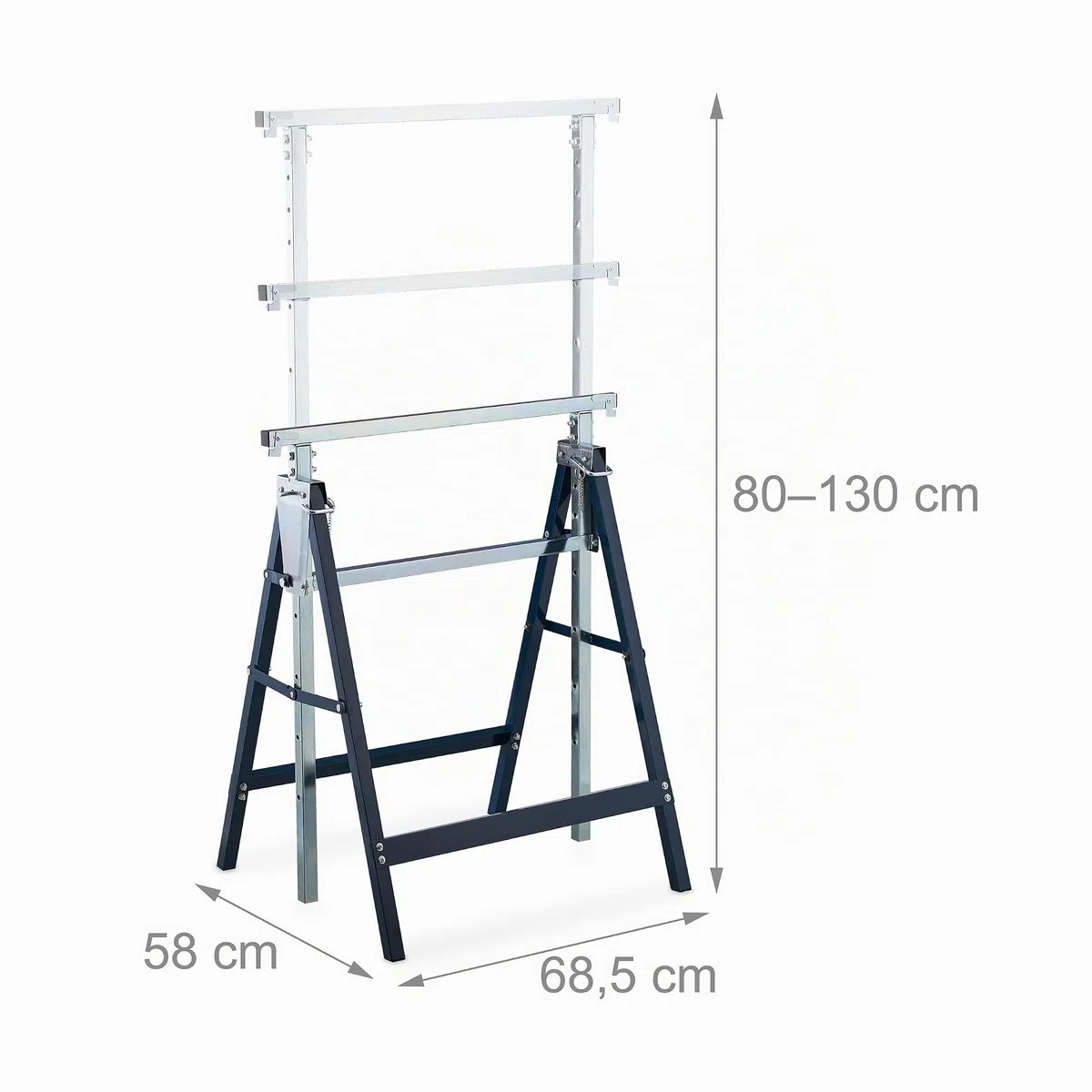 Relaxdays Andamio Caballete, Set de 2, Altura Ajustable, Carga hasta 200 kg, Plegable, Taller, Acero, Azul y Plateado