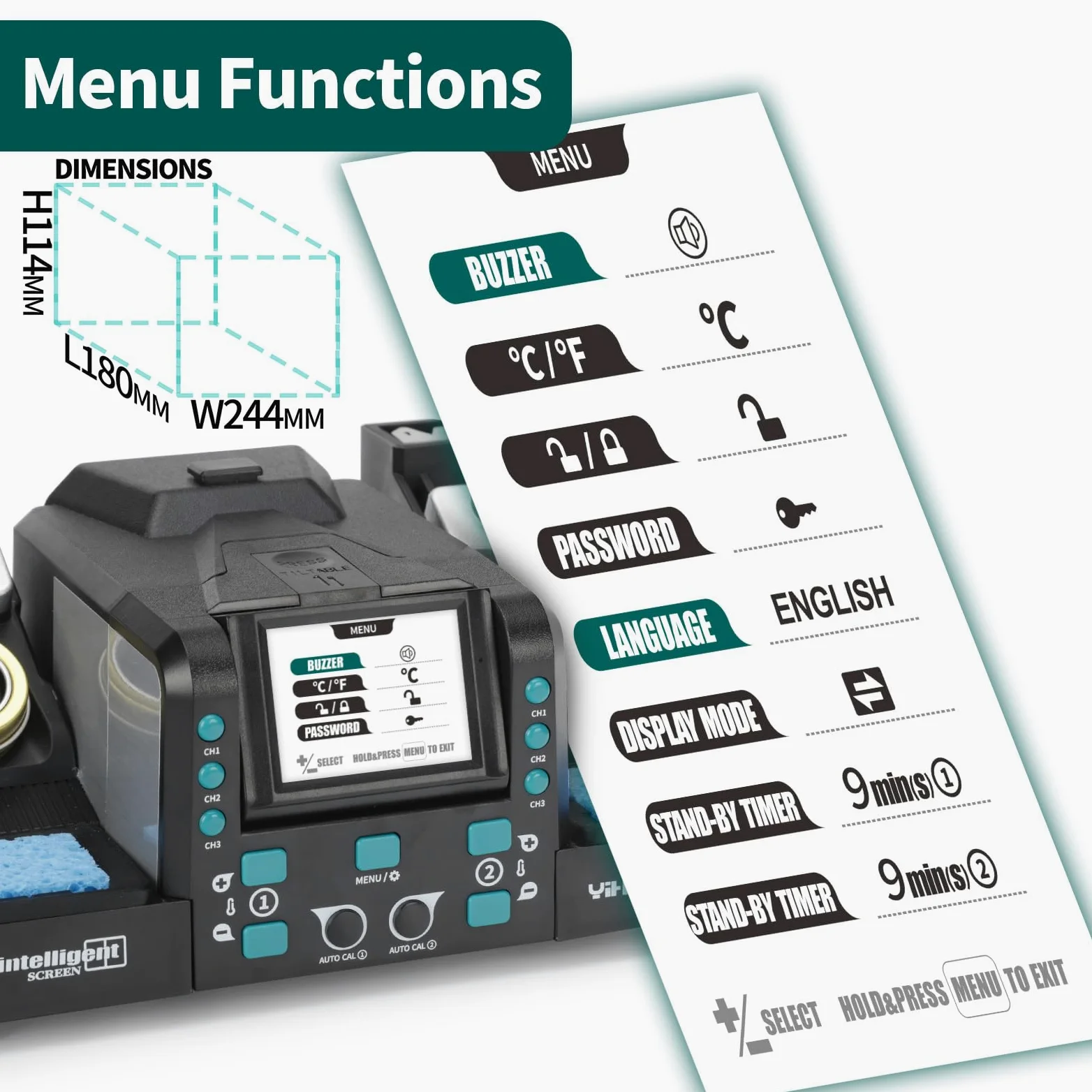 YIHUA 982D-II 2-EN-1 Estación de Soldadura Digital de Precisión Soldador estaño con soldadores de precisión C210 y C245, Calibración Automática, Pantalla Adaptativa, Calentamiento Rápido