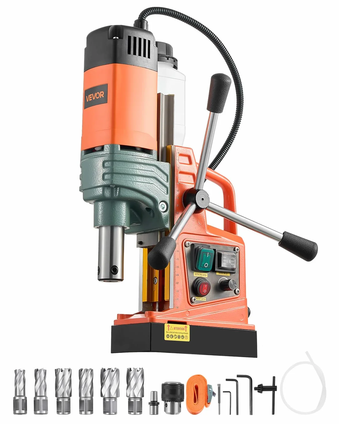 VEVOR 1450 W Taladro Magnético, Diámetro de Perforación 50 mm, Fuerza de 13000 N, Taladro Magnético Portátil con 6 Brocas, Velocidades Ajustables, Herramienta Industrial para Superficies Metálicas