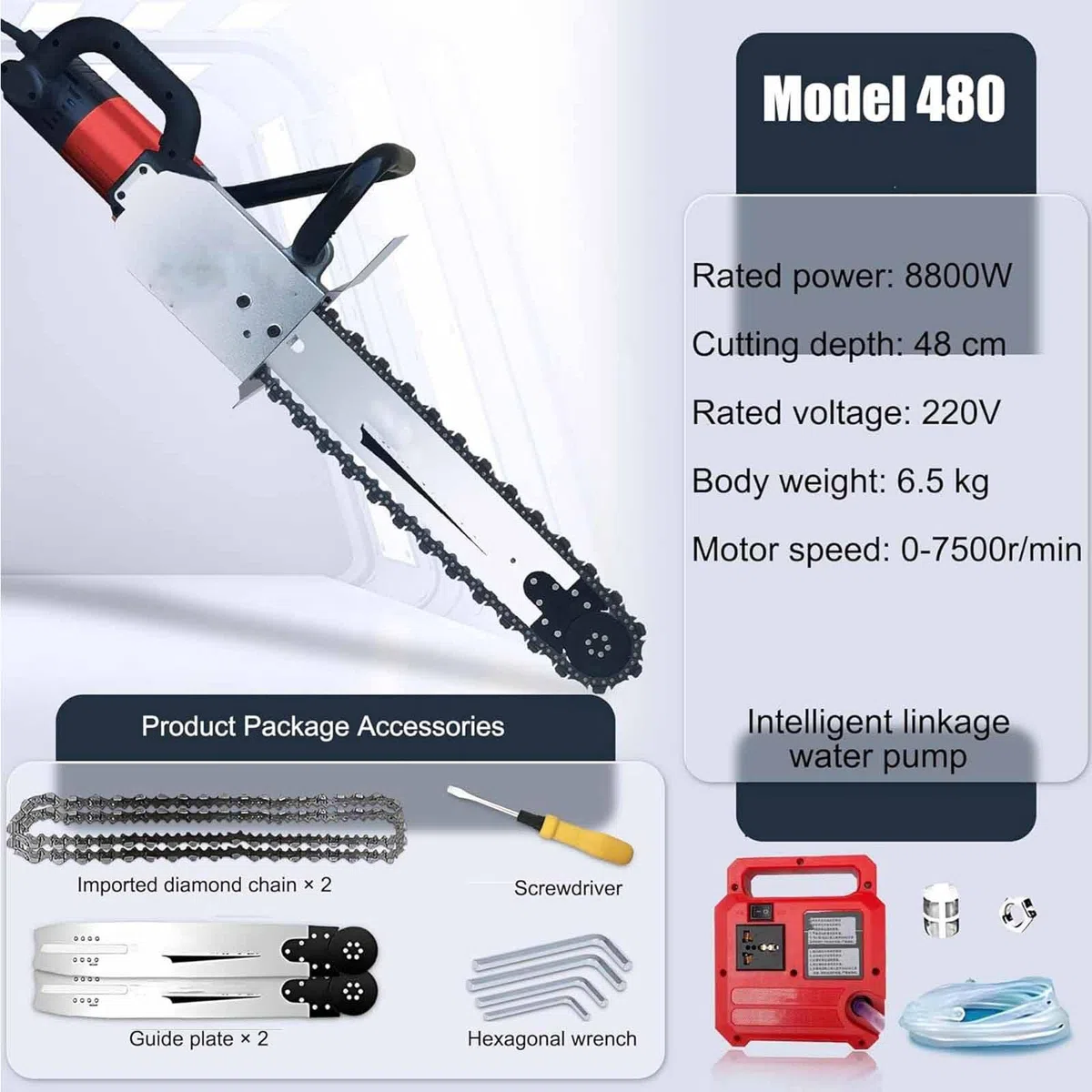Sierra Eléctrica para Hormigón 7800W/8800W máquina de corte de piedra,Profundidad de Corte 350mm/480mm,Máquina Ranuradora de Pared con Tubería de Agua Bomba Agua Hoja,8800W