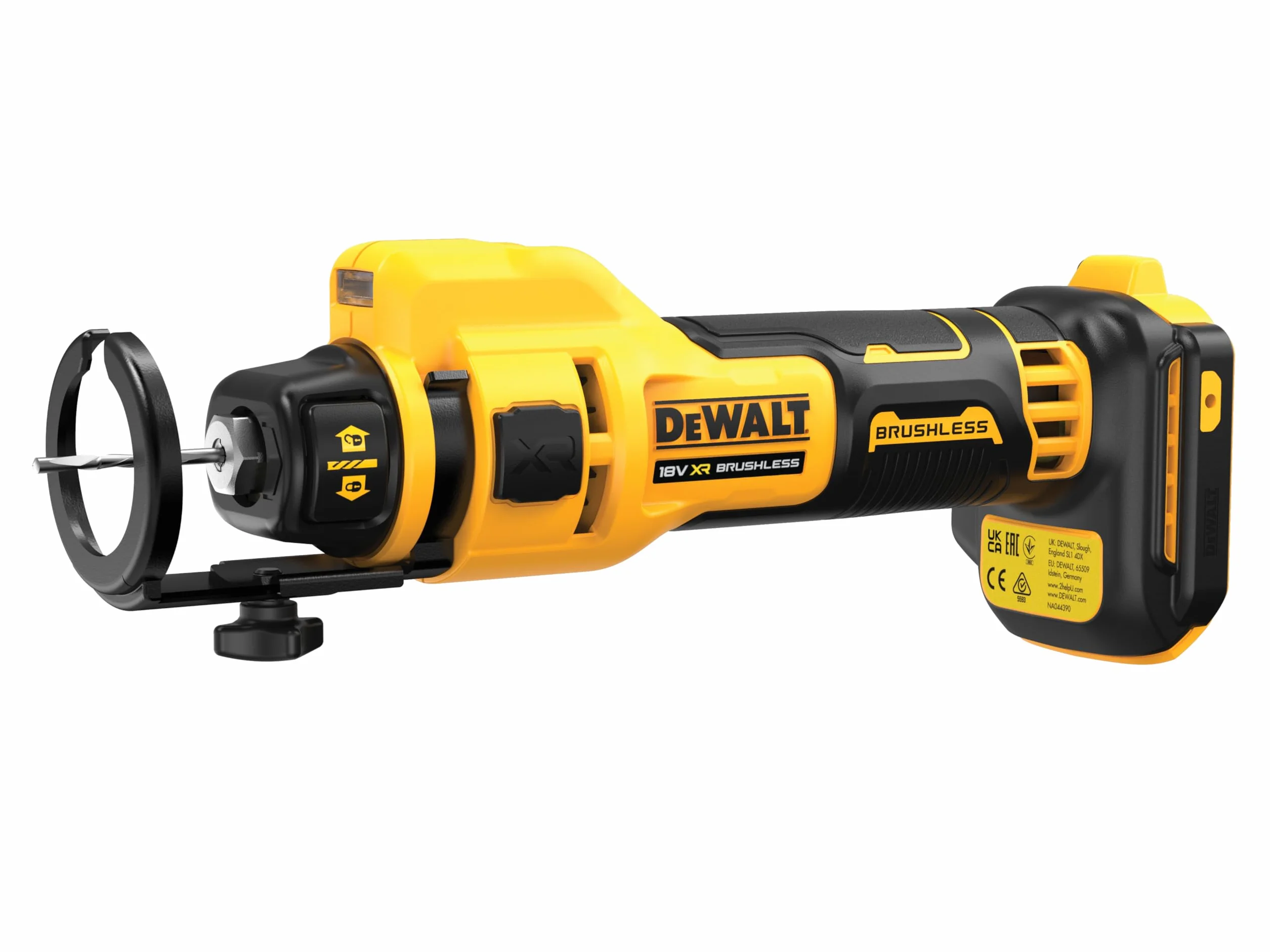 DEWALT DCE555N-XJ XR 18V Sierra de Corte, sin Escobillas para Panel Yeso, 26.000 RPM, Luz LED, Incluye Pinzas 3.2 mm y 6.4 mm