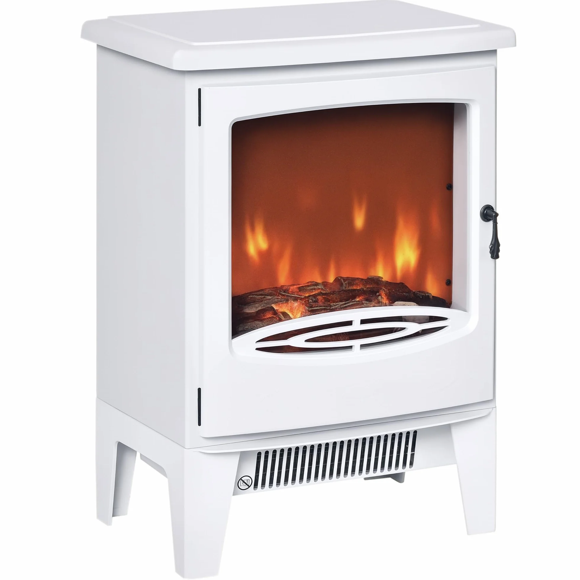 HOMCOM Chimenea Eléctrica Portátil de 900/1800W con Efecto de Llama Termostato Ajustable y Protección Sobrecalentamiento hasta 20 m² 39x26x54,8 cm Blanco