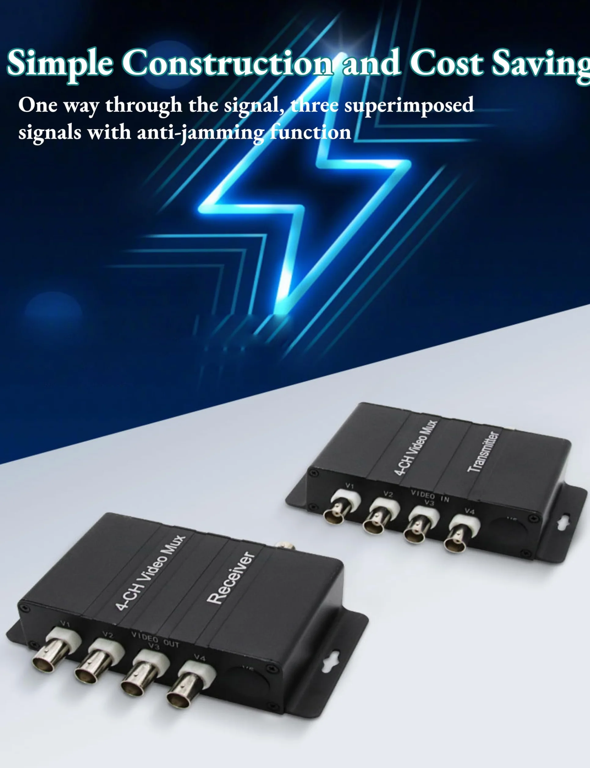 Multiplexor de Vídeo de 4 Canales, Resistente a Interferencias, Plug and Play, Transmisor y Receptor Multiplexor de 4 Vídeos HD a Cable coaxial(400M)