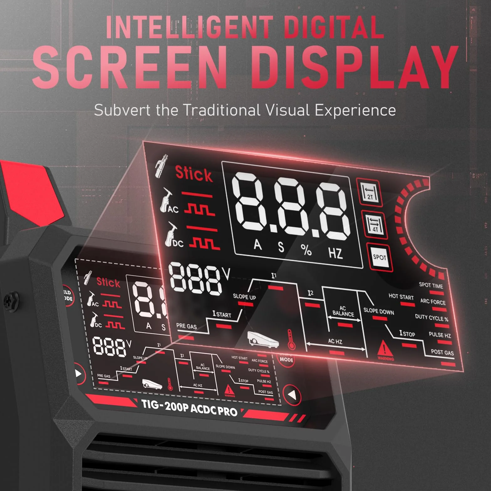 YESWELDER Soldadora TIG AC DC 200A, Pantalla LED, Multi-función de Alta Frecuencia, Pulso TIG/Soldadura por Electrodo/DC TIG, Soldadura de Aluminio