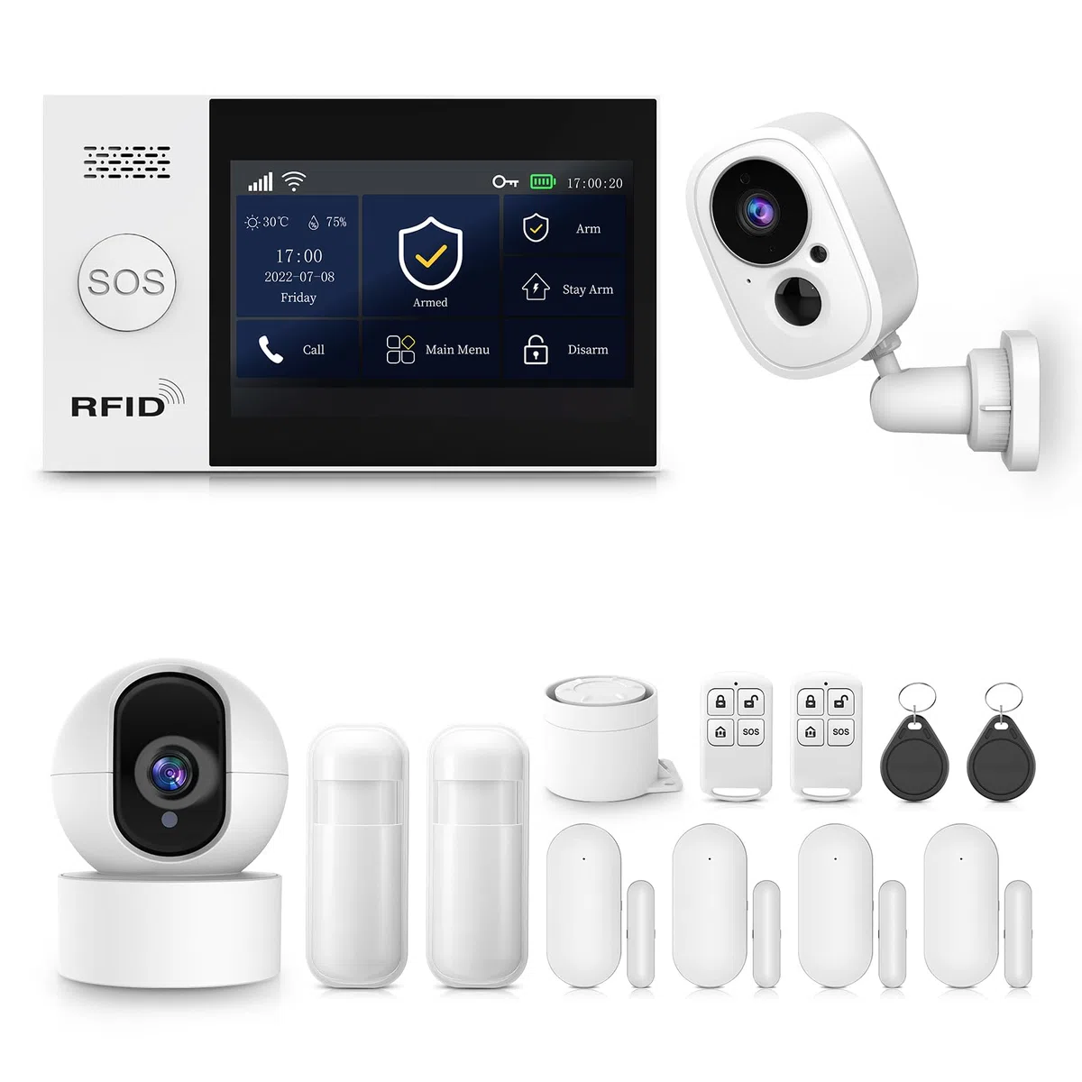 PGST Sistema de Alarma WiFi para Casa con Cámara de Vigilancia Interior, Kit Alarma de Seguridad 14-Piezas, Sensores de Apertura y Cierre, Sensor de Movimiento PIR, Sirena 110dB, Fácil Instalación