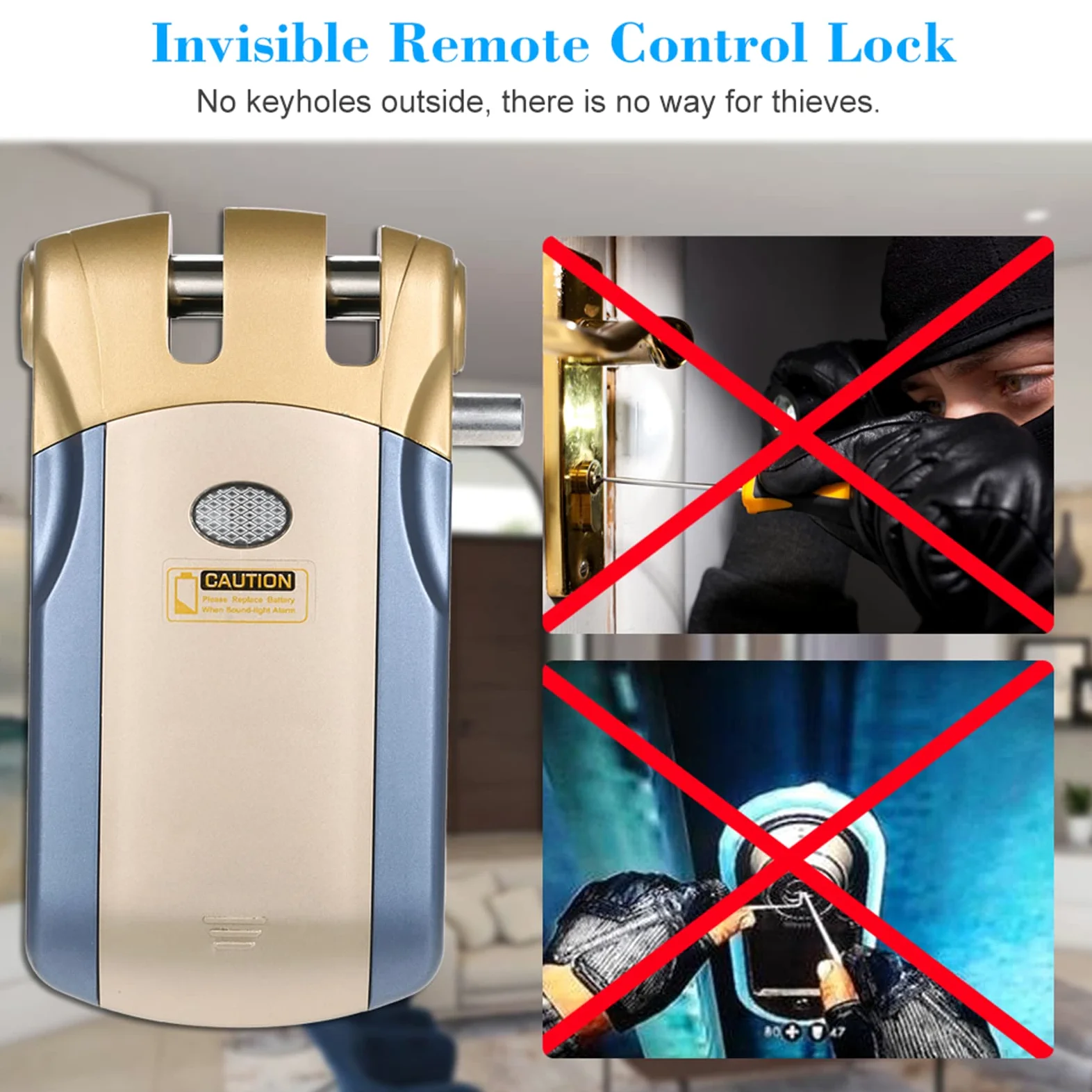 Cerradura de Control Remoto inalámbrico Seguridad Invisible Entrada de la Puerta sin Llave Cerradura Inteligente Aleación de Zinc Metal con 2/4 Llaves remotas Sistema de Seguridad