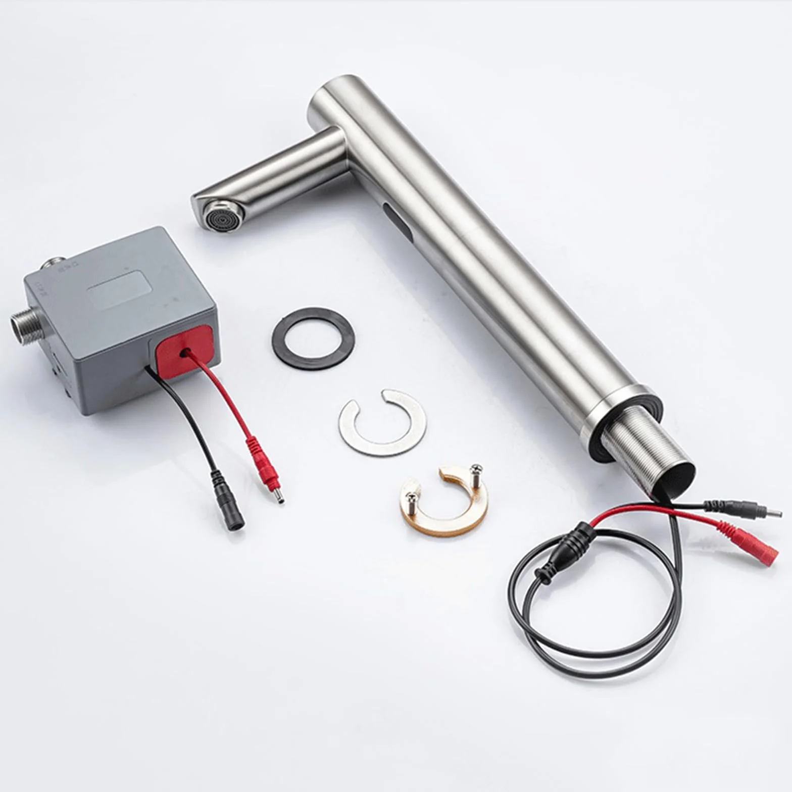 XJTNLB Grifo Automatico con Sensor a Pilas Grifo Lavabo Acero Inoxidable Grifos Inteligente Agua Fría y Caliente,Oro Cepillado,Alto