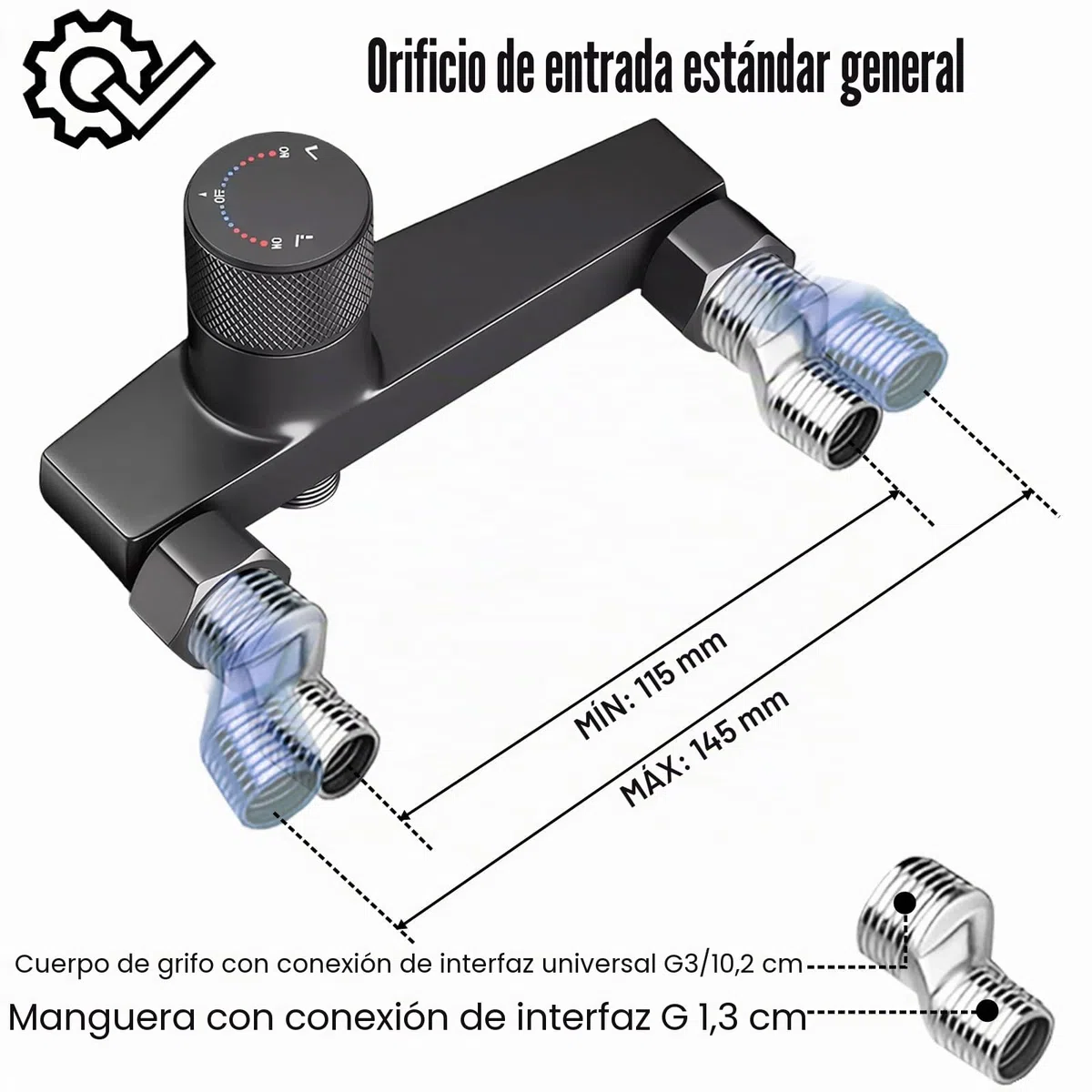 Grifo Bañera Negro en Cascada, Grifo Mural de Latón para Ducha y Baño, con Ducha de Mano de 3 Modos, Mezclador Monomando para Bañera Universal 1/2" Salida Inferior, con Soporte y Manguera de 1,5 m
