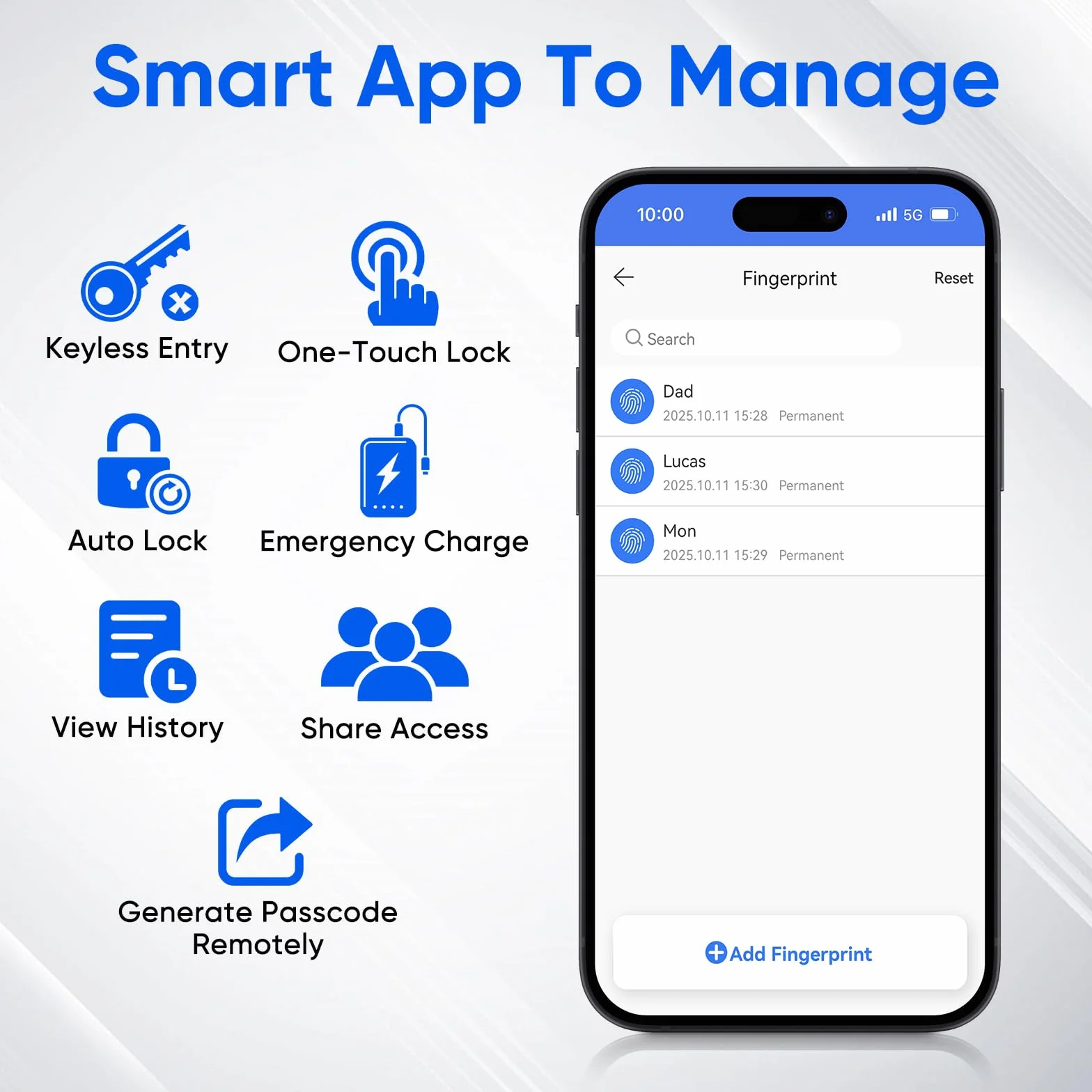 Cerradura Inteligente, Entrada Sin Llaves y Huella Digital, para Puerta Principal, Control por App, Teclado Táctil, Compatible con Apple Watch, Apertura/Cierre con un Toque, Detección Automática Izqui