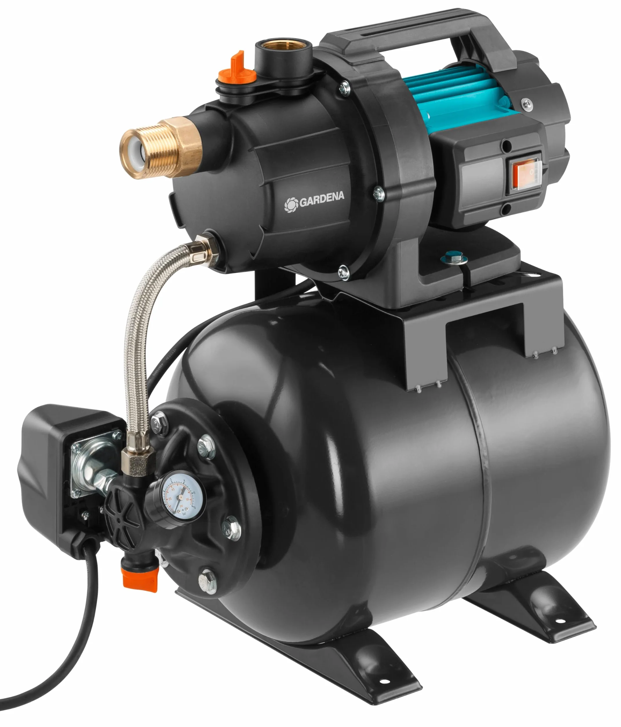 Gardena Pressure Tank Unit 3700/4: Bomba para suministro de agua doméstica con depósito de 19l, membrana de EPDM e insertos roscados de latón, caudal de 3.700 l/h, motor de 800 W (09023-20)