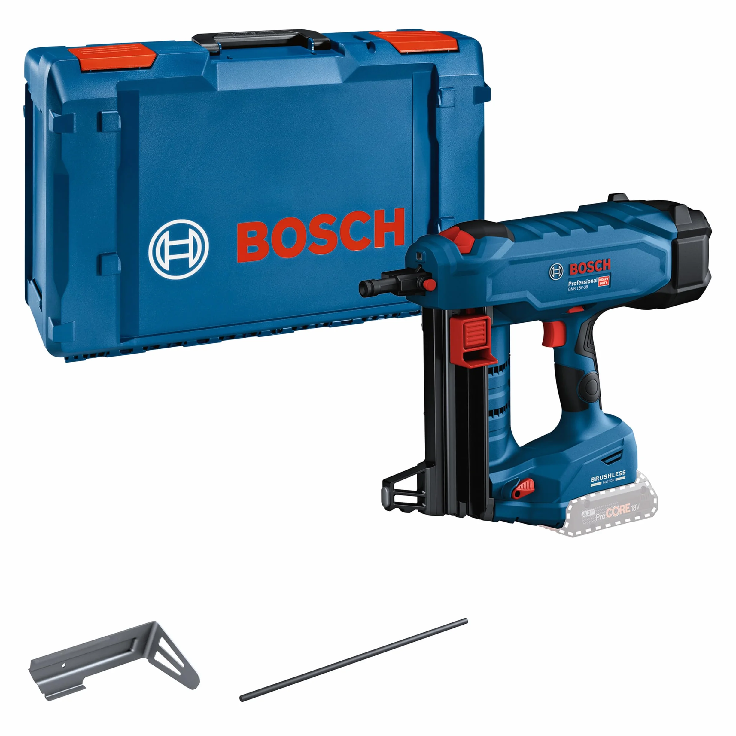 Bosch Professional 18V System clavadora para hormigón a batería BITURBO GNB 18V-38 (Ø clavo 2,7-3,0mm, máx. long. clavo 38mm, 1 clavija de extracción, 1 gancho fijación, XL-BOXX, sin batería/cargador)