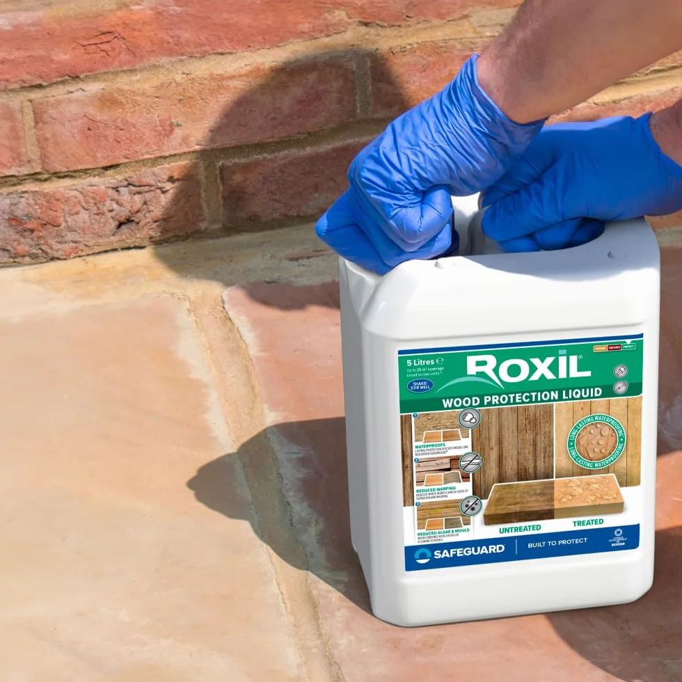 Roxil Tratamiento de Fondo Impermeabilizante Transparente para Madera Exterior - 5L - Proporciona Hasta 10 Años de Protección e Impermeabilización Incolora