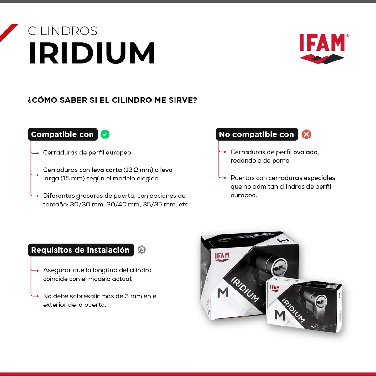 IFAM Cilindro Puertas Iridium, 30x30mm, Leva 15mm, Bombin Cerradura Seguridad, 5 Llaves, Doble Protección Antirotura, Antitaladro y Antiganzúa, Doble Sistema Antibumping, Perfil Europeo, Color Dorado
