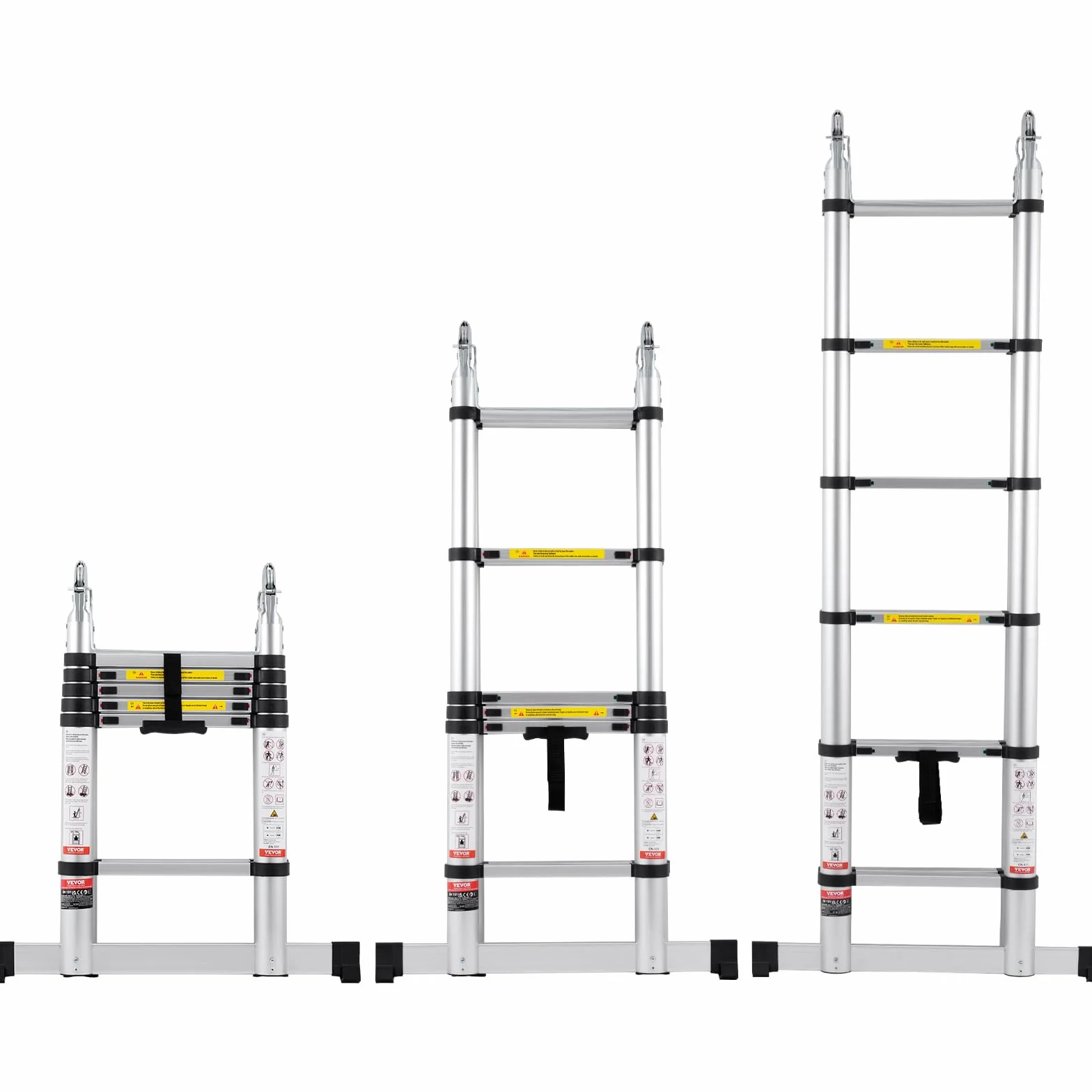 VEVOR Escalera Telescópica, de Aluminio, en Forma de A, Ligera, Plegable, con Retracción de Múltiples Botones, Carga 170 kg, con Barra Estabilizadora, para Vehículos Recreativos, 465 x 165 x 865 mm