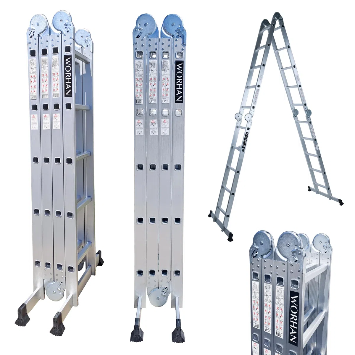 5.7m Escalera Multiuso Multifuncional Plegable 570cm Tijera Bisagra Grande Aluminio con 2 Estabilizadores Nueva Generación Calidad Alta KS5.7