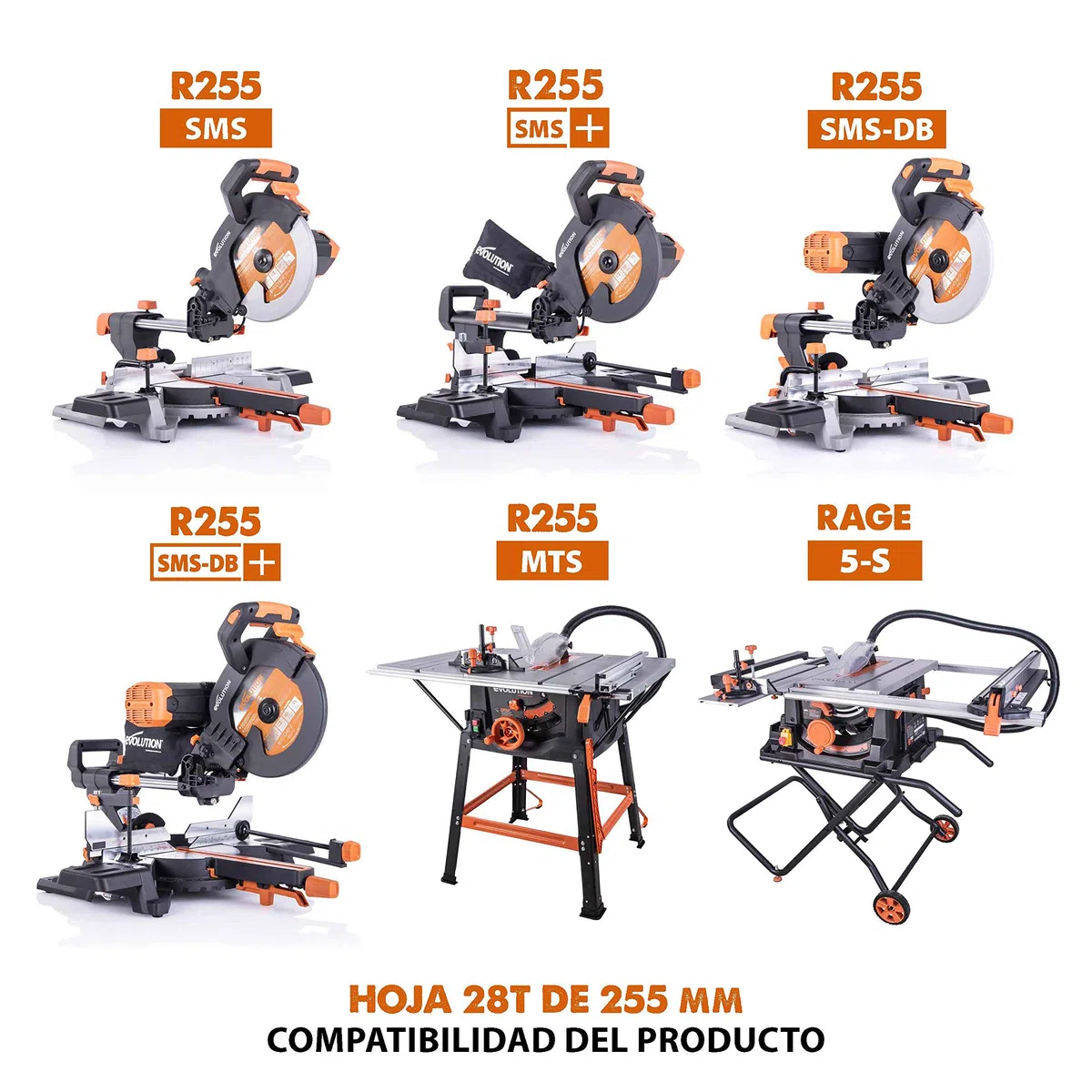 Evolution Power Tools - R255TCT Hoja de sierra multiuso con punta de acero de carburo RAGE, Corta acero dulce, aluminio, plástico, incluso madera con clavos incrustados, 255 mm