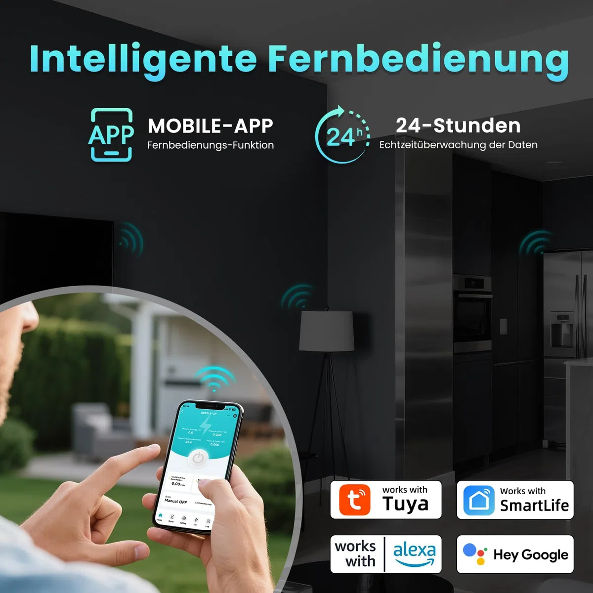 TONGOU WIFI FI-Schutzschalter RCBO 2P 63A 30mA Fi-schutzschalter Leitungsschutzschalter Tipo A para el hogar y enchufes, Icu10kA, montaje DIN, control remoto inteligente
