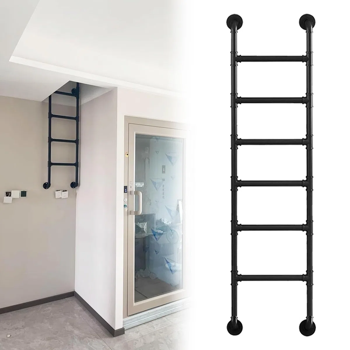 Escalera de hierro forjado de hierro forjado montada en la pared para el ático de la ventana, con diseño antideslizante para el hogar, loft, escalera de escape de incendios, 100 300 cm (175 cm)